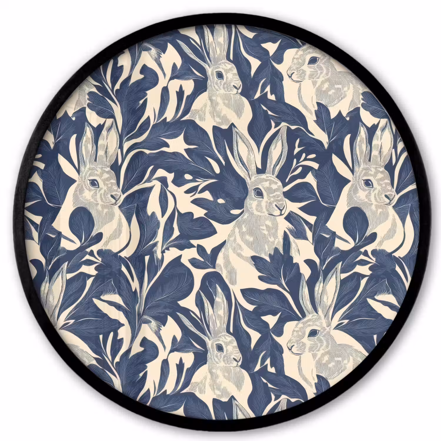 Hazen - Bladeren - Patroon - Blauw - Beige Fotolijst rond zonder passe partout klein 856 -3d
