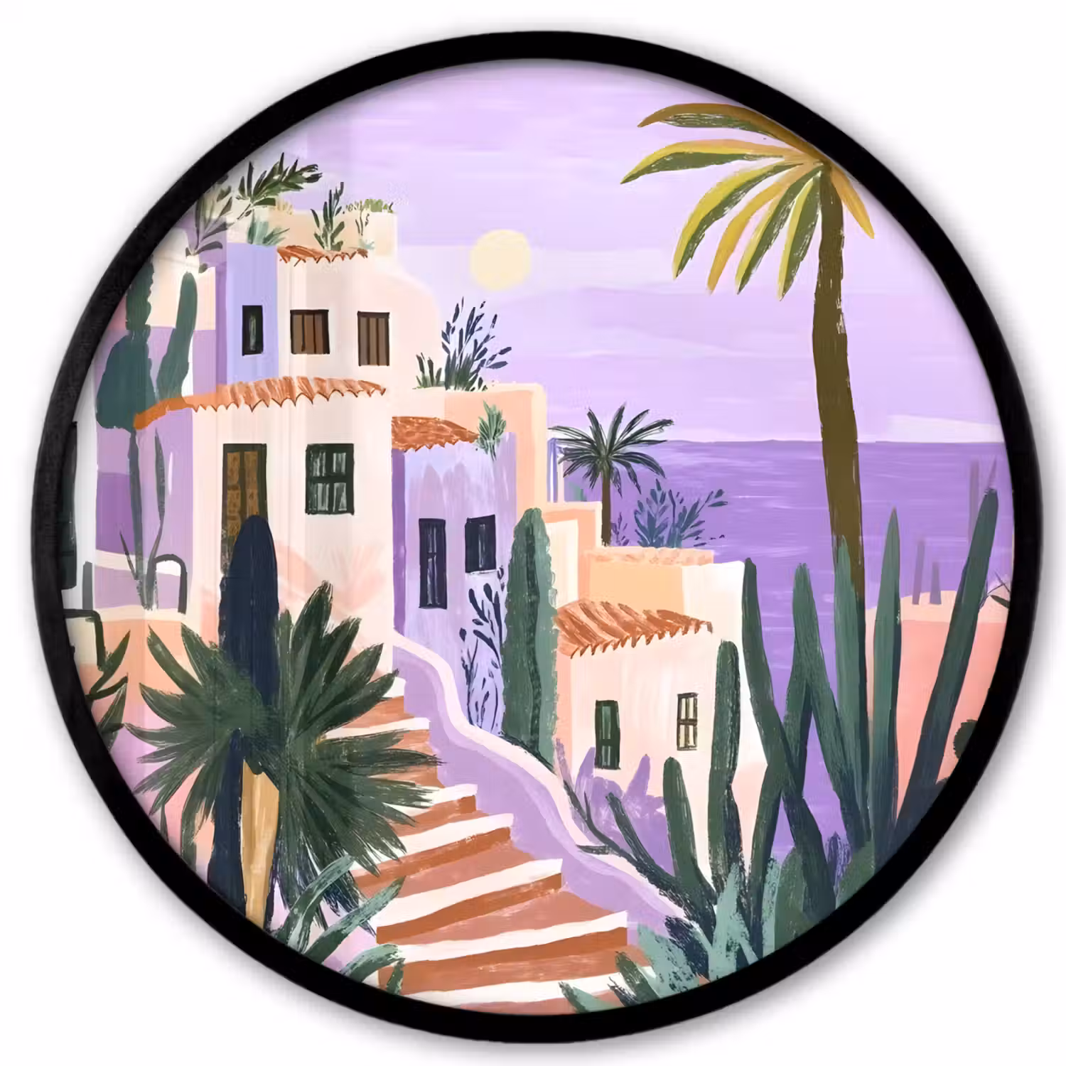 Huizen - Minimalistisch - Palmbomen - Kust Fotolijst rond zonder passe partout klein -3d