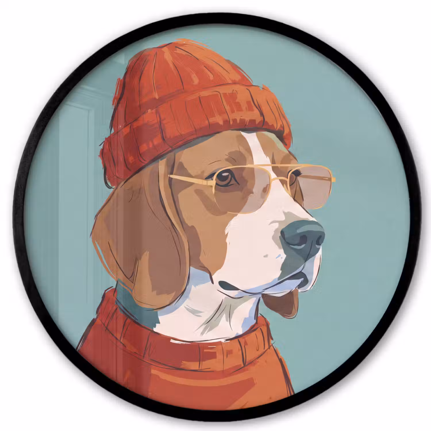 Hond - Beanie - Zonnebril - Dieren - Modern Fotolijst rond zonder passe partout klein -3d