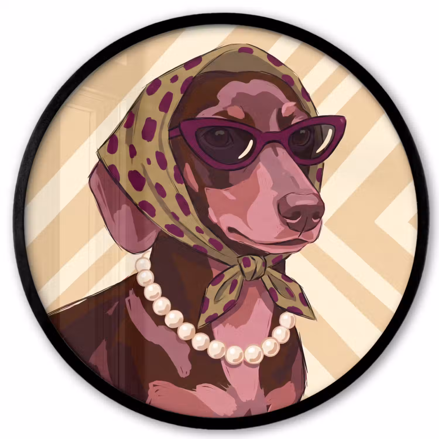 Hond - Zonnebril - Hoofddoek - Dieren - Modern Fotolijst rond zonder passe partout klein -3d