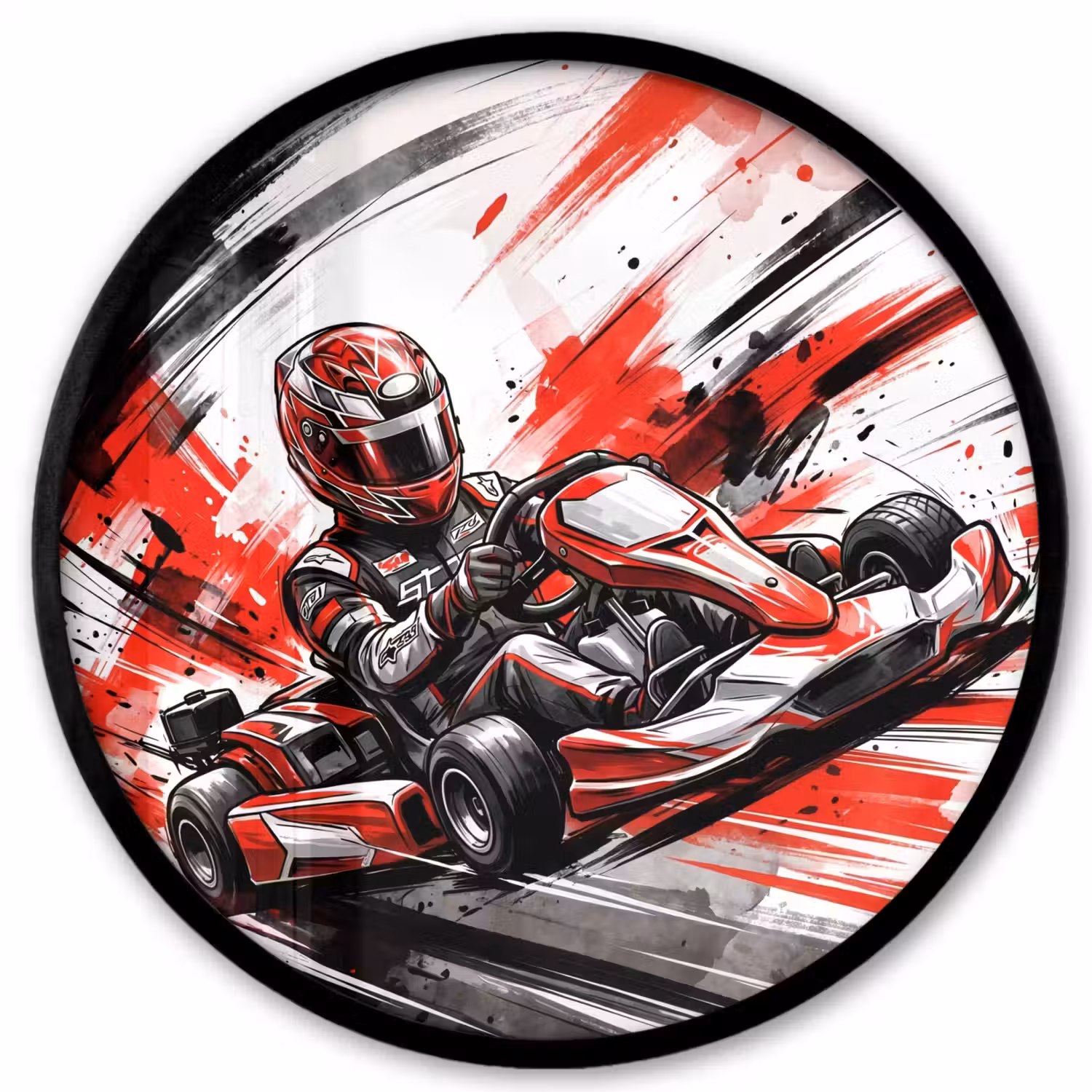 Kart - Coureur - Snelheid - Rood Fotolijst rond zonder passe partout klein -3d