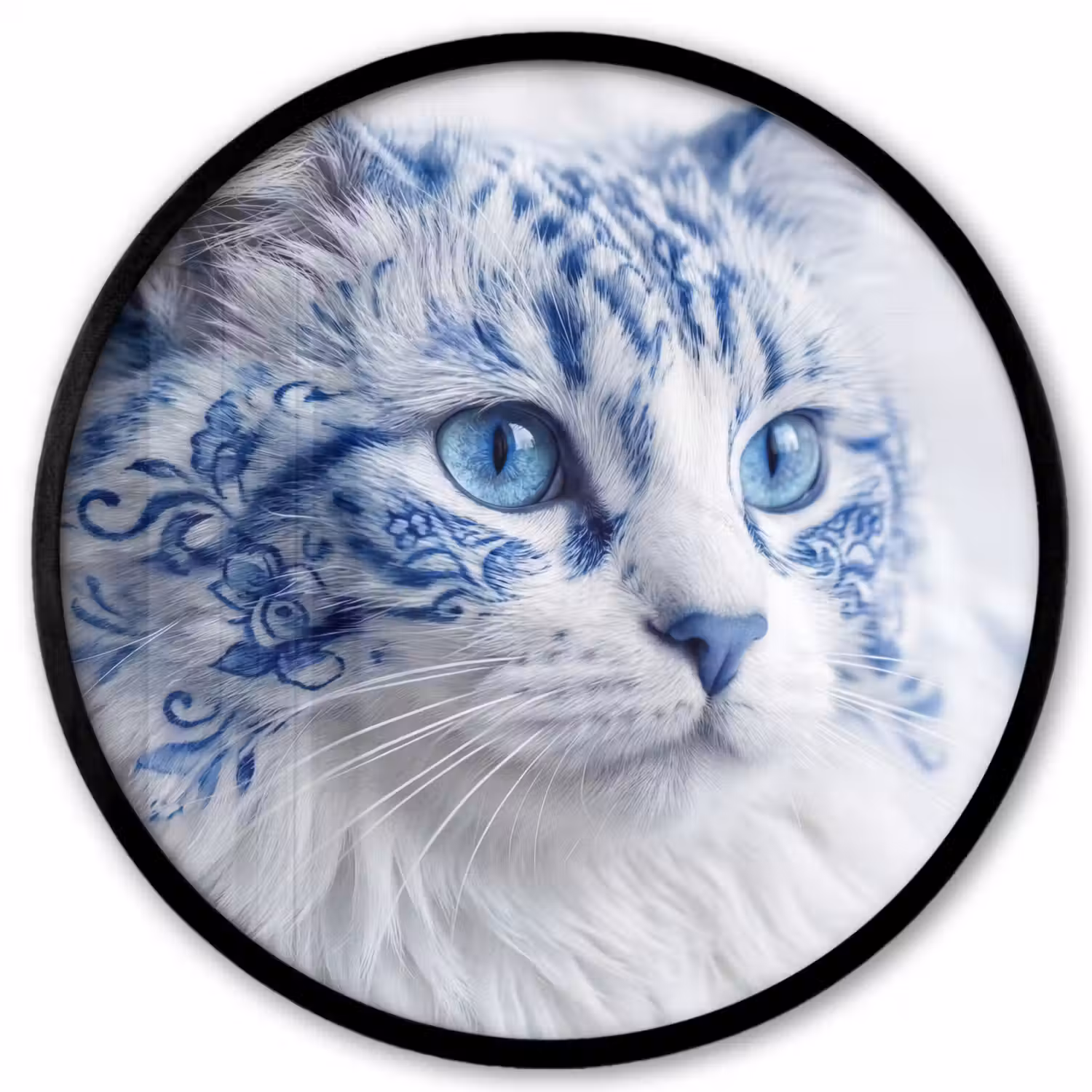 Kat - Patroon - Blauw Fotolijst rond zonder passe partout klein -3d
