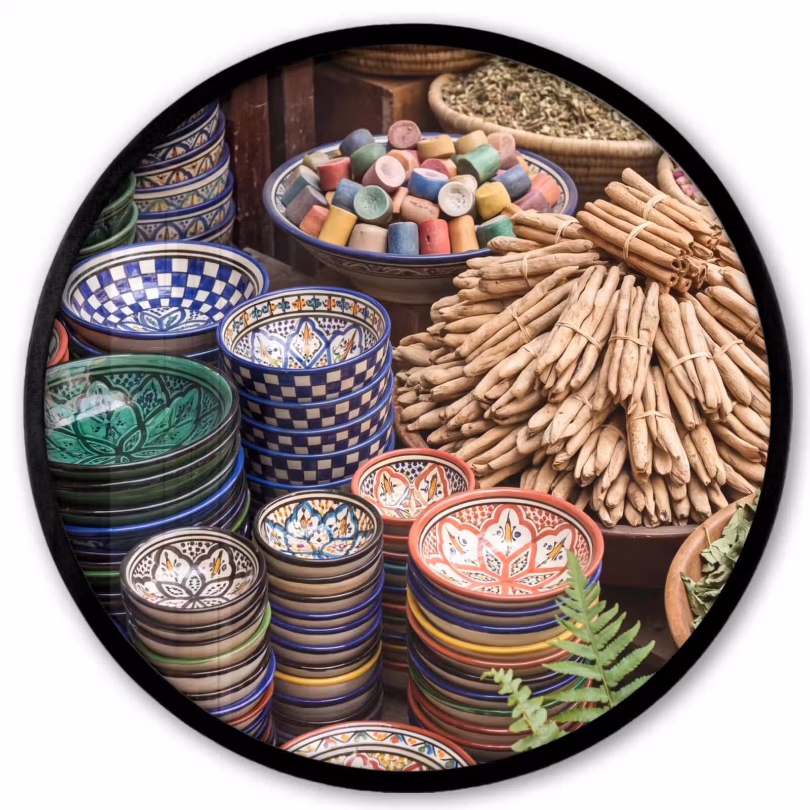 Poster im Rahmen Rund - Keramik – Orientalisch – Farbenfroh - Aardewerk - Oosters - Kleurrijk Fotolijst rond zonder passe partout klein