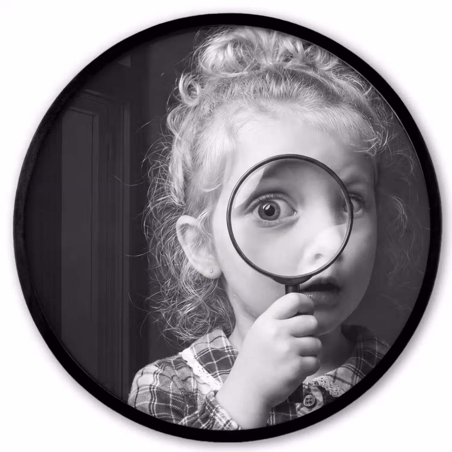 Kind - Vergrootglas - Portret - Zwart-wit Fotolijst rond zonder passe partout klein -3d