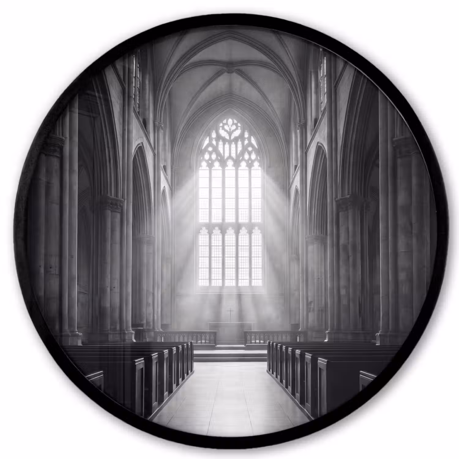 Kerk - Interieur - Lichtstralen - Architectuur - Klassiek Fotolijst rond zonder passe partout klein -3d