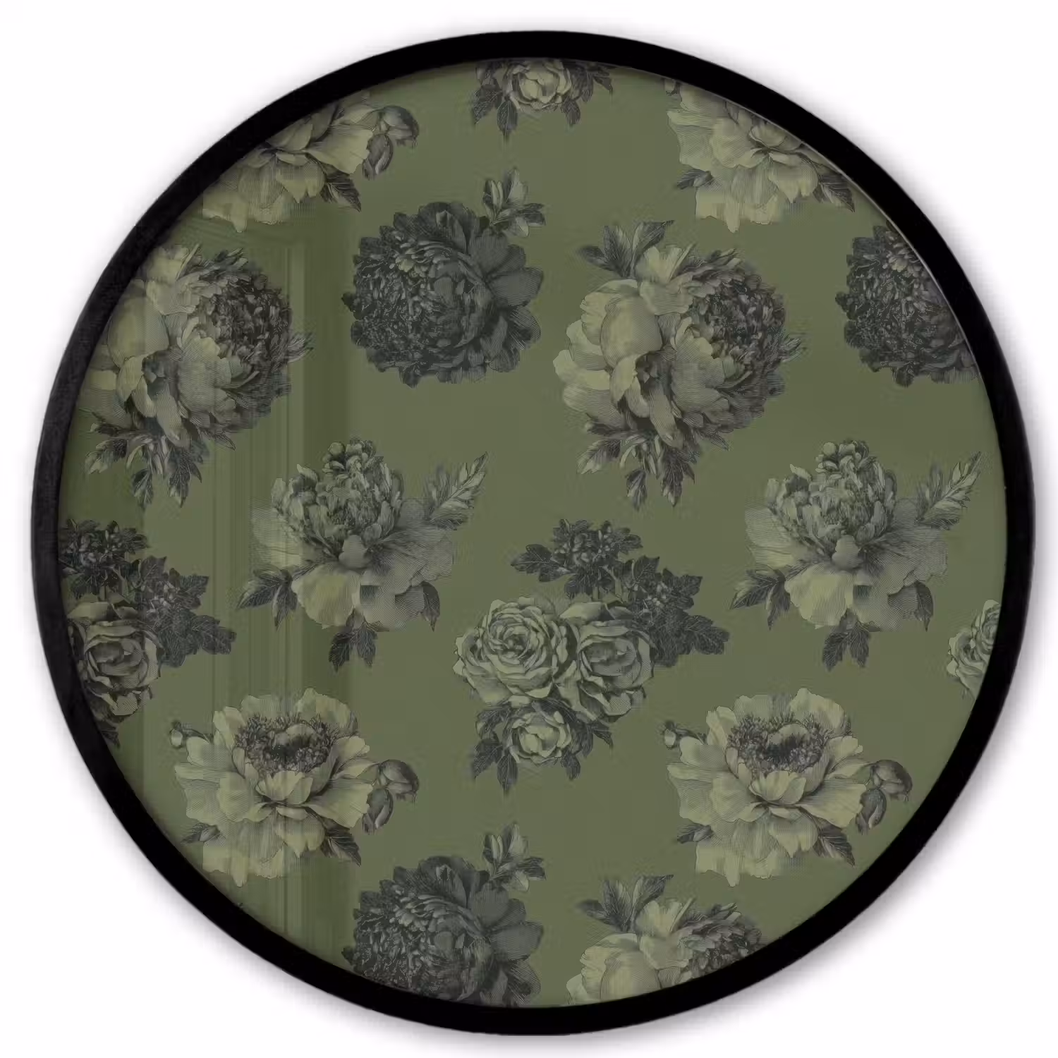 Klassiek - botanisch - olijfgroen - bloemen Fotolijst rond zonder passe partout klein 856 -3d