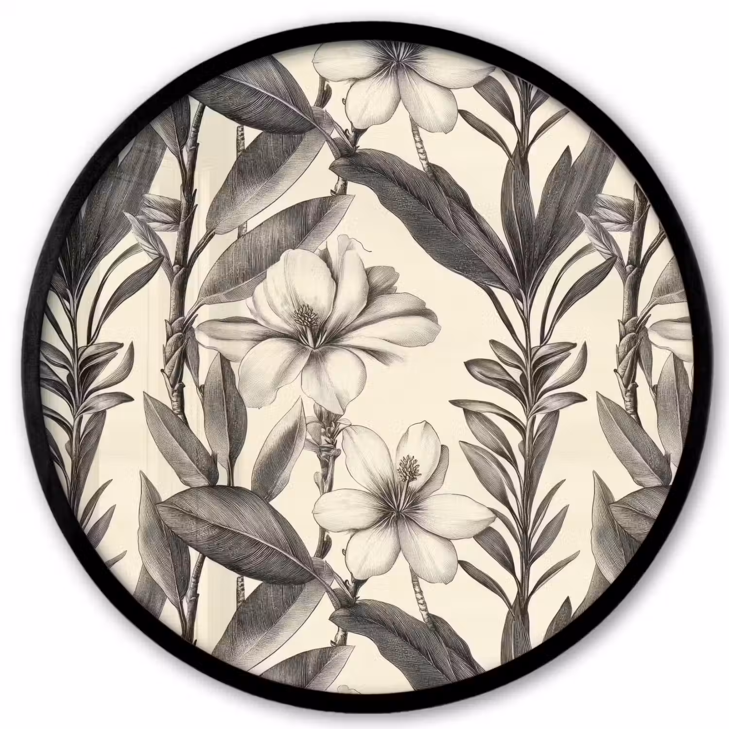 Klassiek - Botanisch - Zwart - Beige Fotolijst rond zonder passe partout klein 856 -3d