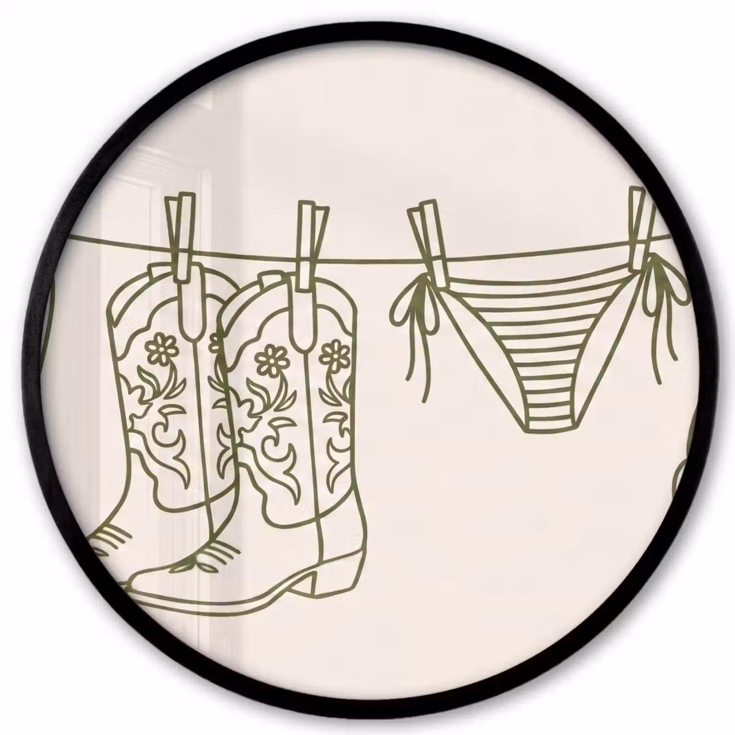 Kleding - Waslijn - Zomer - Lijntekening - Groen Fotolijst rond zonder passe partout klein -3d