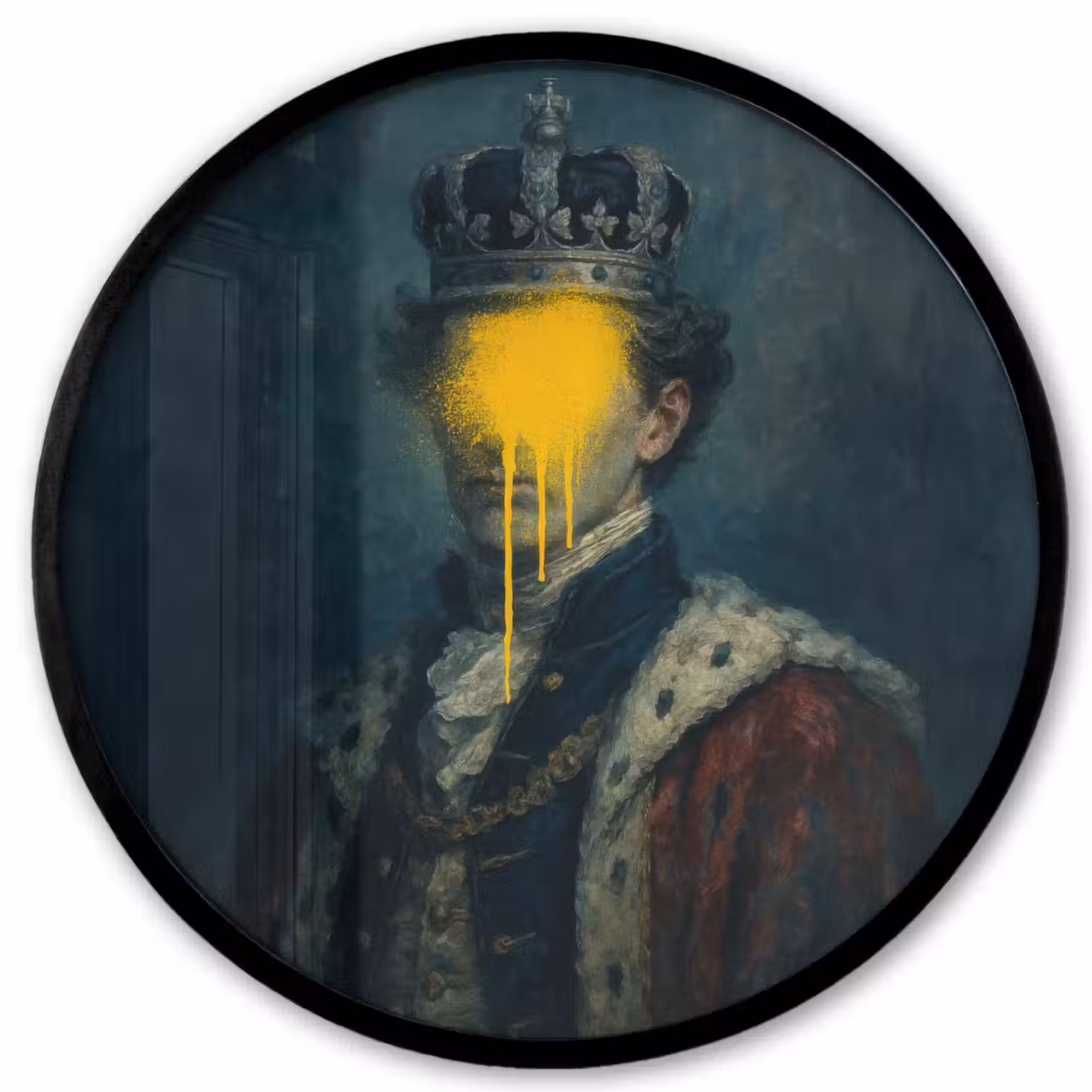 Koning - Portret - Druipende gele verf Fotolijst rond zonder passe partout klein -3d