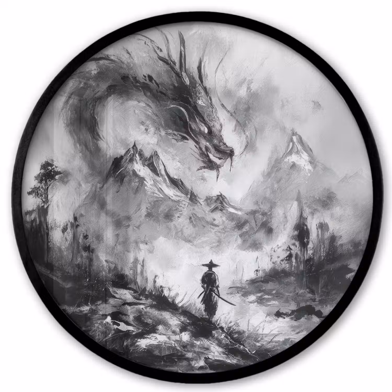 Krijger - Draak - Grijs Fotolijst rond zonder passe partout klein -3d
