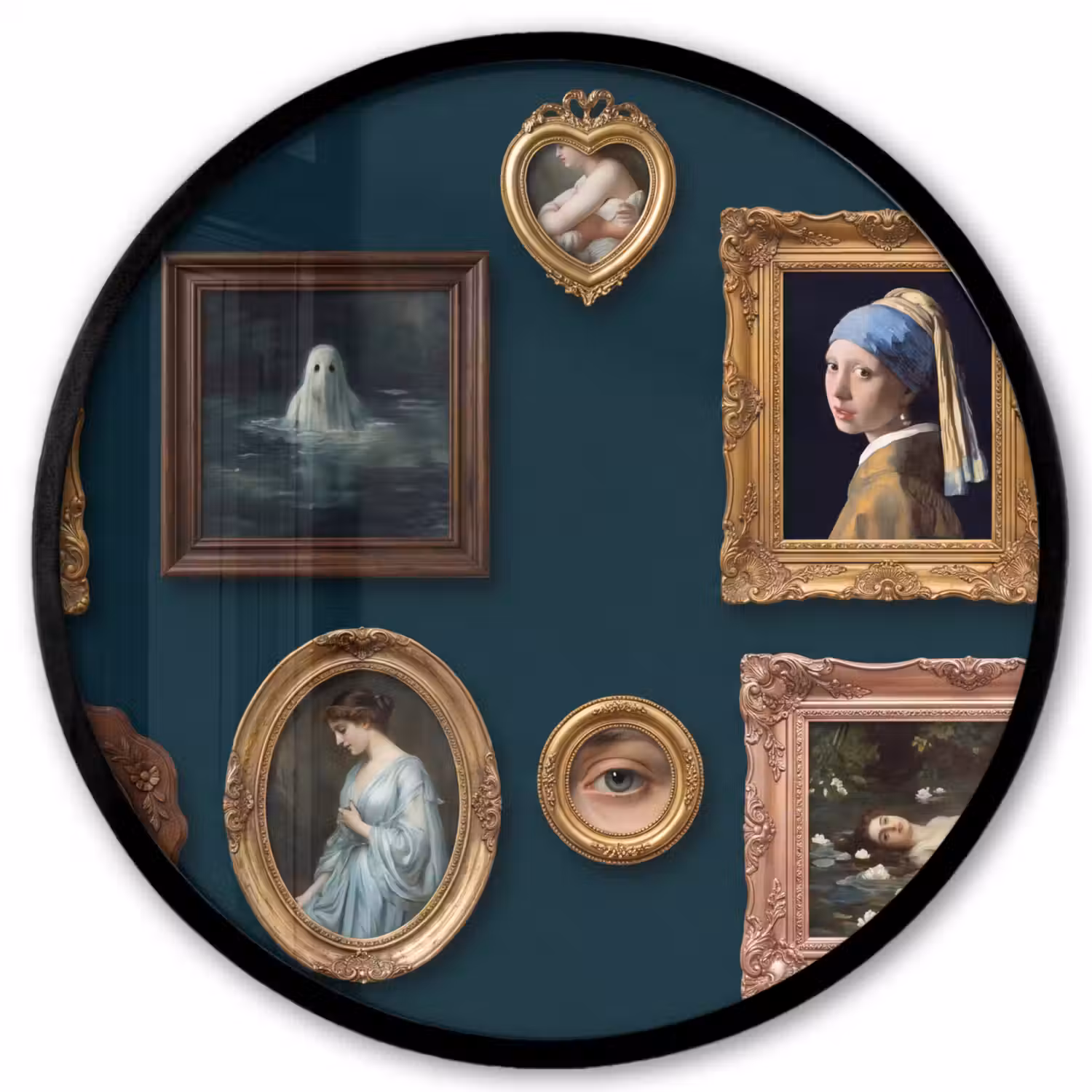 Kunst - Schilderijen - Decoratie - Klassiek - Groen Fotolijst rond zonder passe partout klein -3d