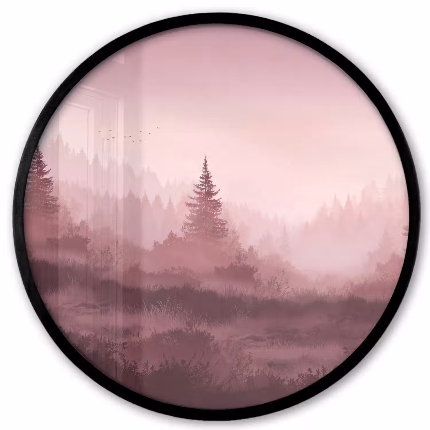 Landschap - Mistig - Roze Fotolijst rond zonder passe partout klein -3d