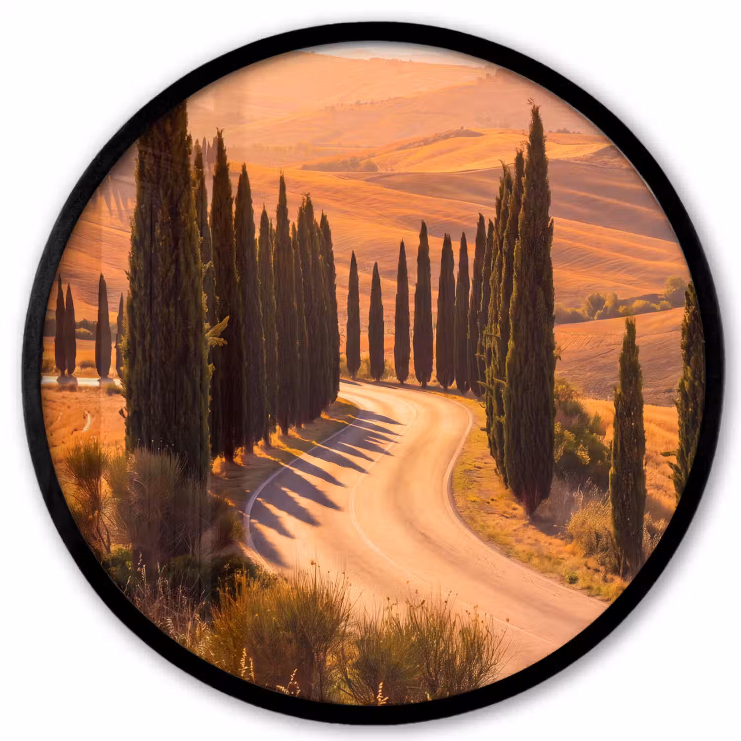 Landschap - Weg - Bomen - Natuur - Goud Fotolijst rond zonder passe partout klein -3d