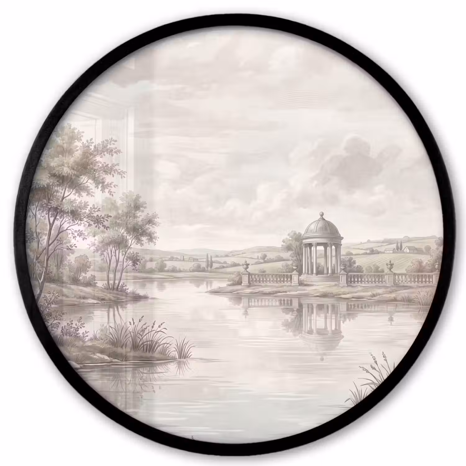 Landschap - Water - Natuur - Sepia Fotolijst rond zonder passe partout klein -3d