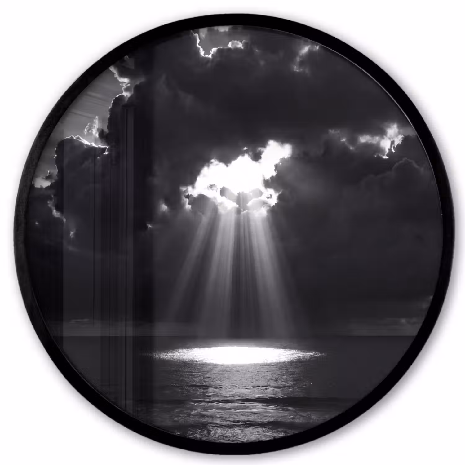 Licht - Wolken - Zee - Zwart-wit - Natuur Fotolijst rond zonder passe partout klein -3d