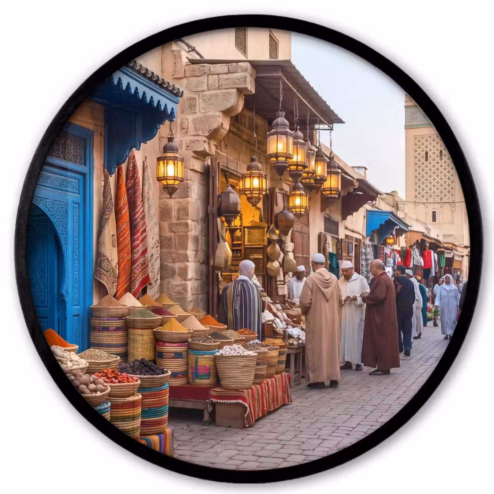 Poster im Rahmen Rund - Markt – Orientalisch – Farbenfroh - Markt - Oosters - Kleurrijk Fotolijst rond zonder passe partout klein