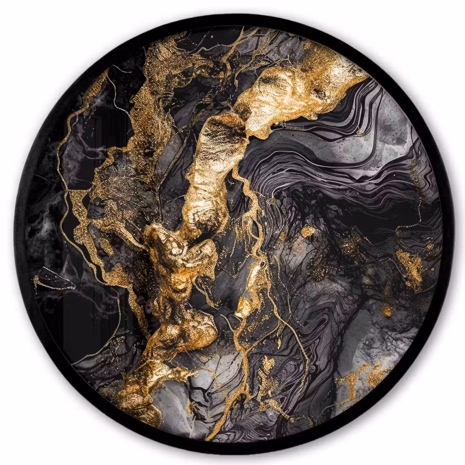 Marmer - Zwart - Goud - Abstract Fotolijst rond zonder passe partout klein -3d