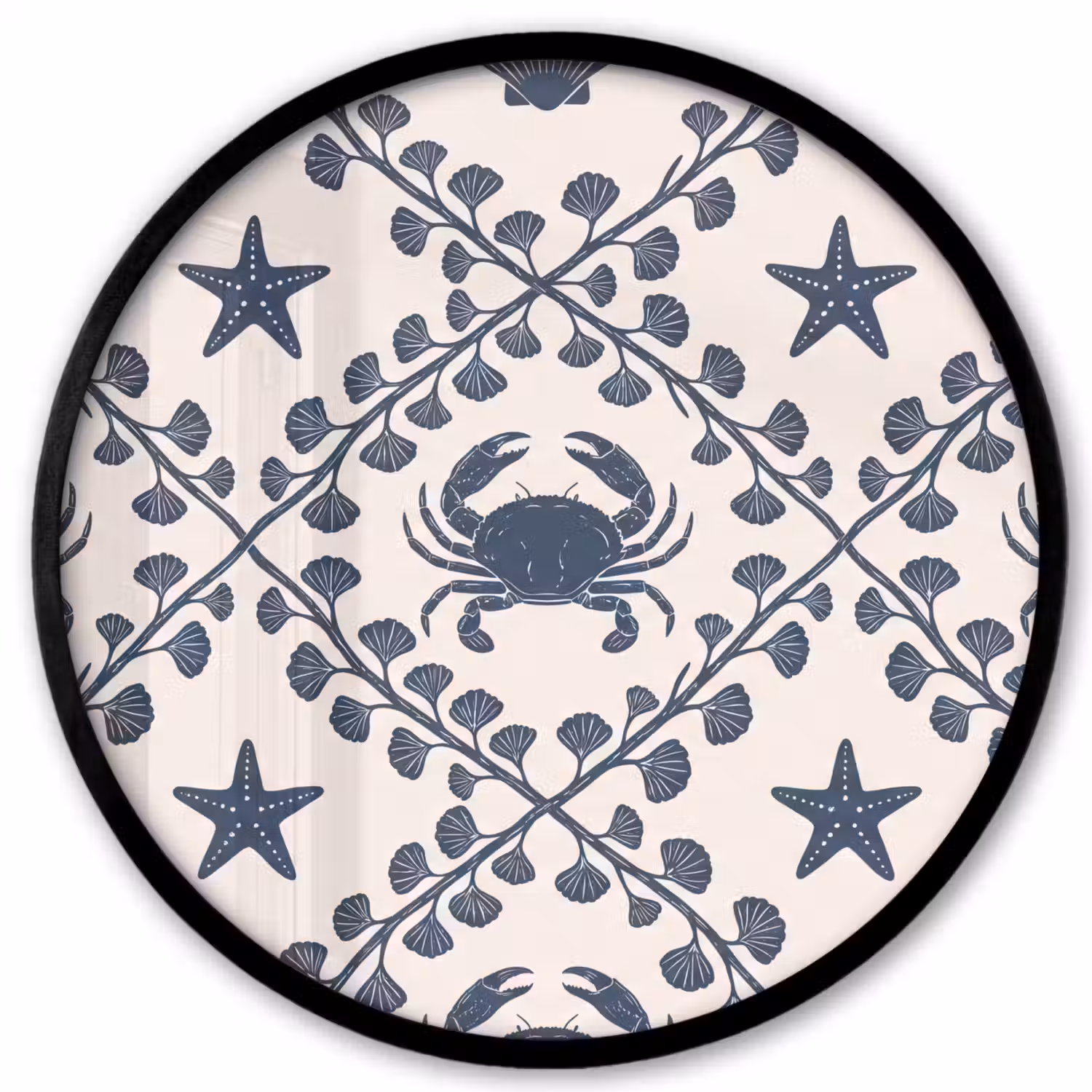 Zee - Krab - Zeester - Patroon - Blauw Fotolijst rond zonder passe partout klein -3d