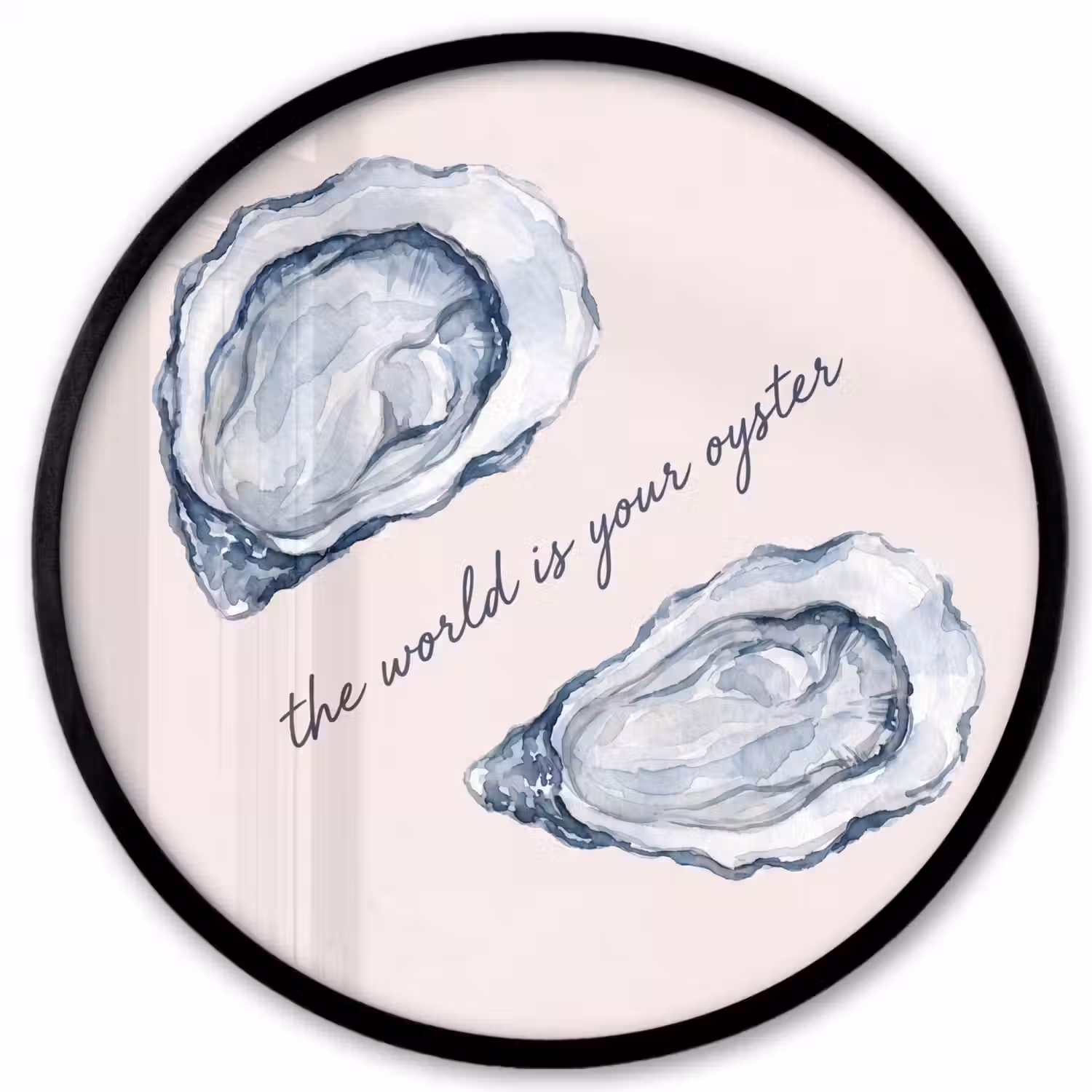 Zeeleven - Oester - Aquarel - Minimalistisch - Blauw Fotolijst rond zonder passe partout klein -3d