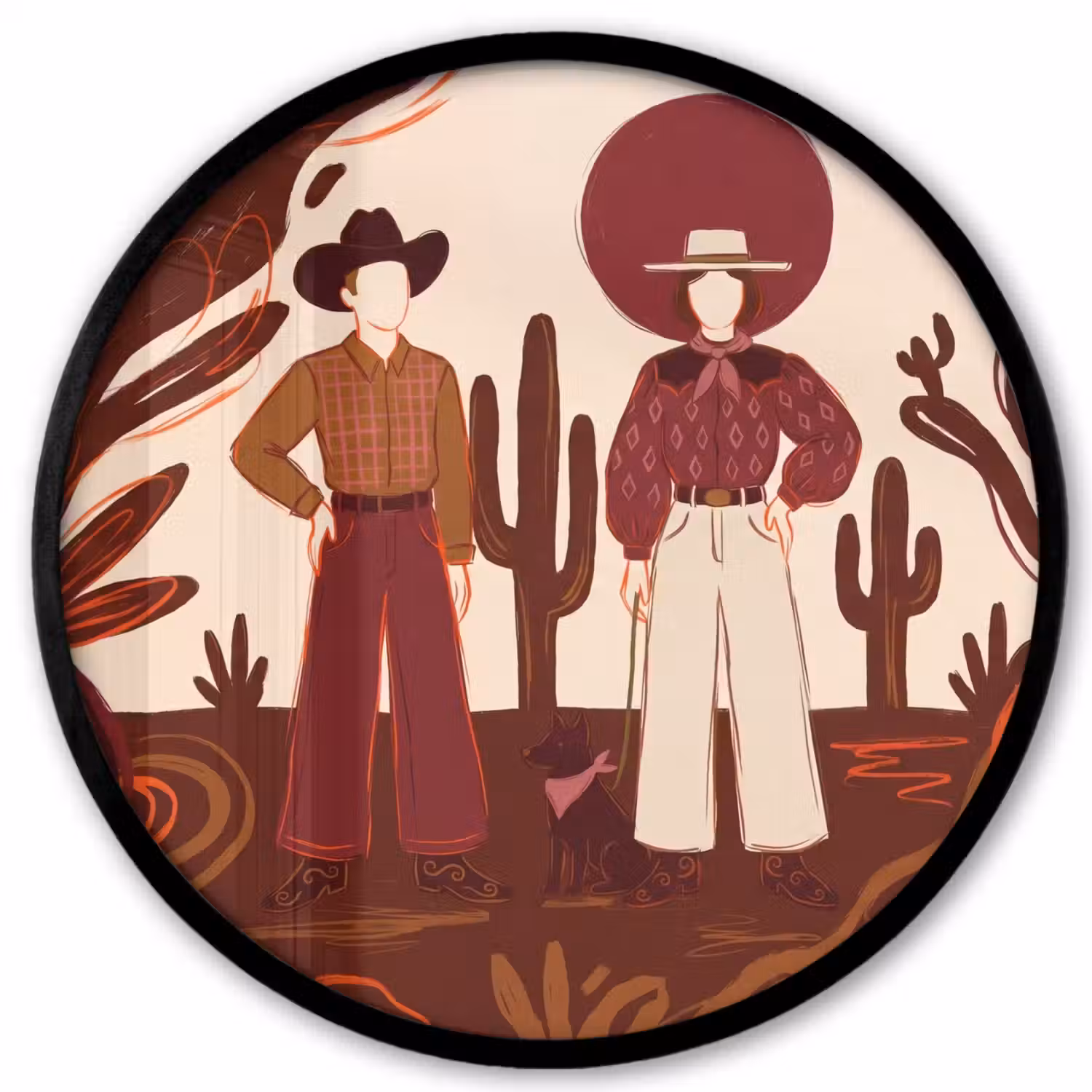 Mensen - Cowboykleding - Westerse stijl - Illustratie - Bruin Fotolijst rond zonder passe partout klein -3d