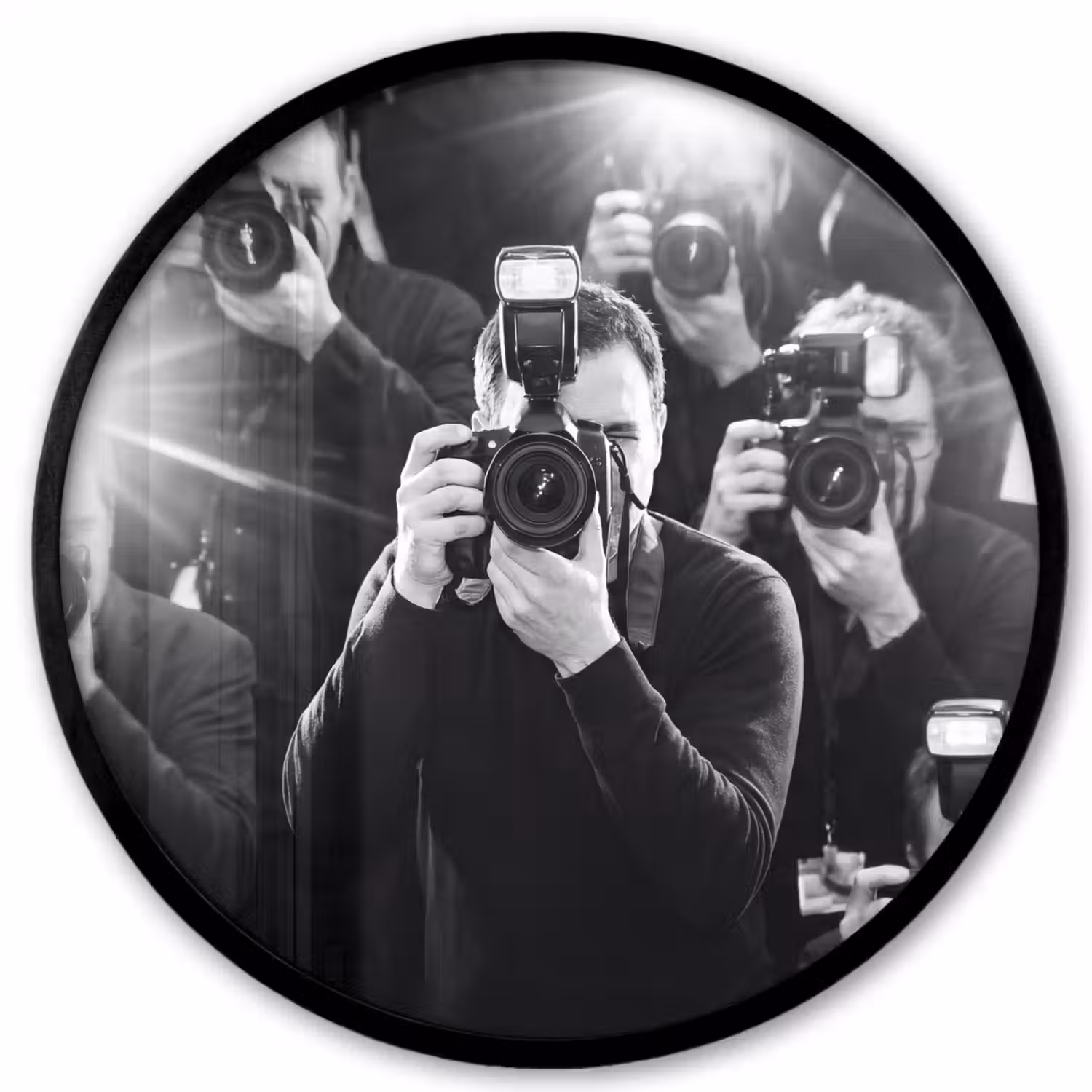 Mensen - Camera - Flitslicht - Zwart-wit - Media Fotolijst rond zonder passe partout klein -3d