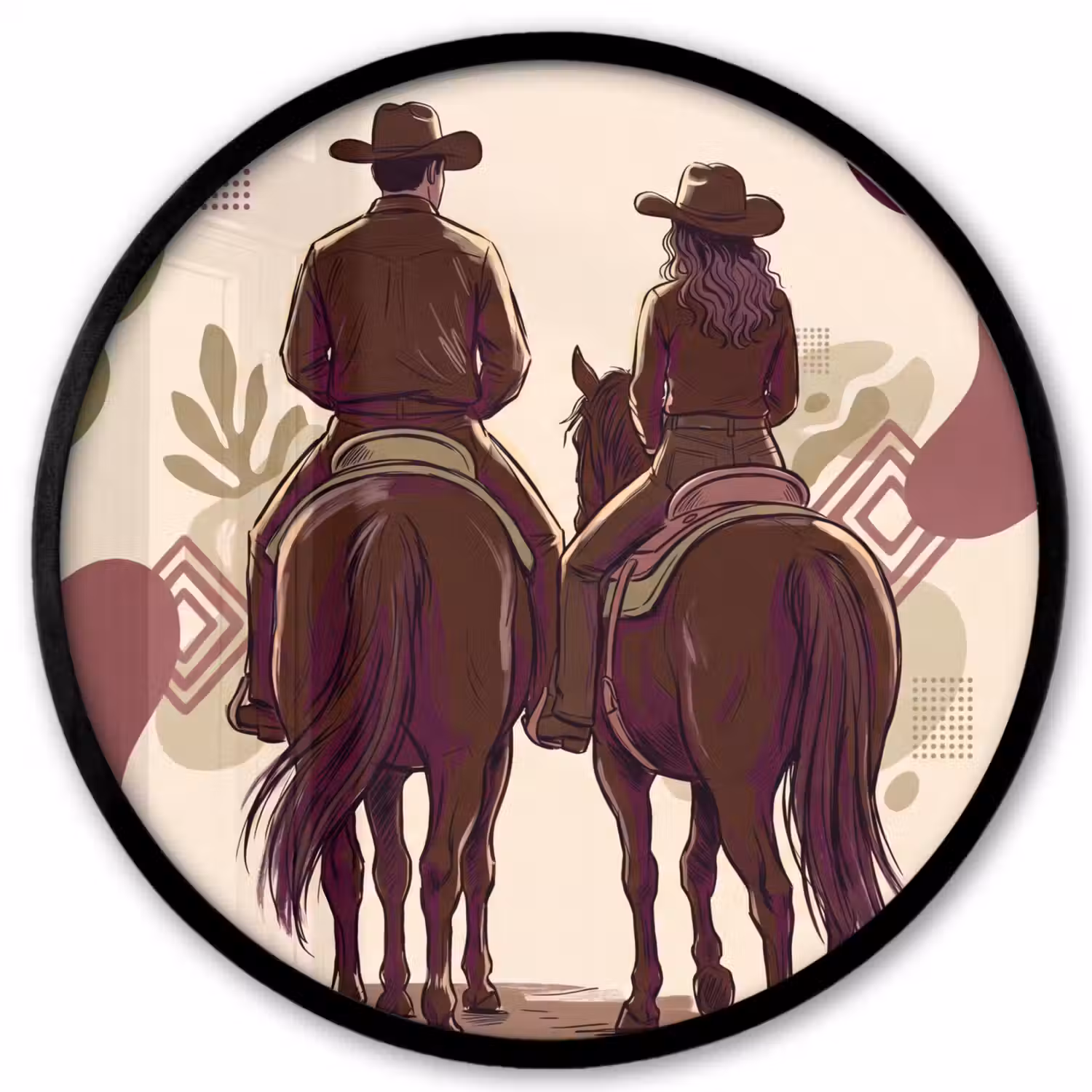 Mensen - Ruiters - Western - Illustratie - Bruin Fotolijst rond zonder passe partout klein -3d