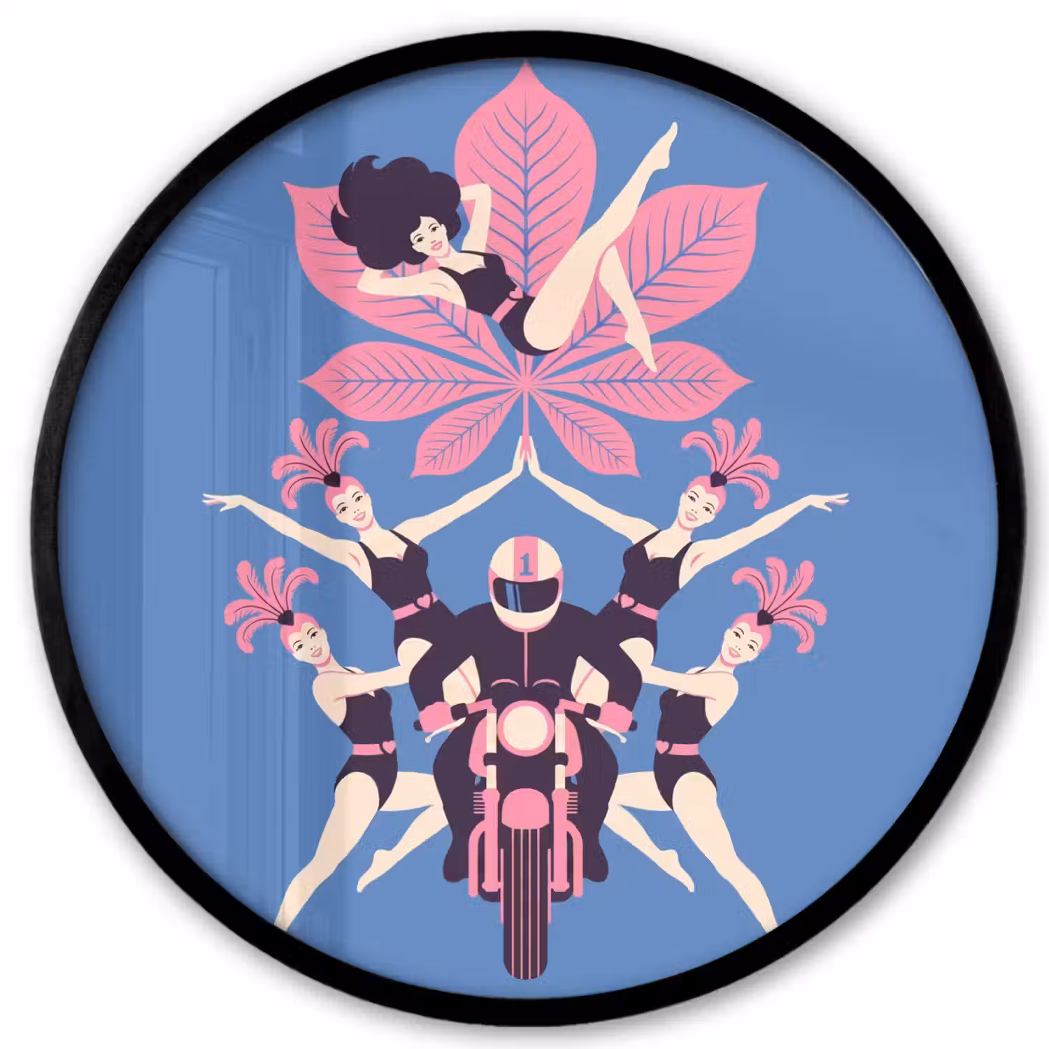 Mensen - Dans - Motor - Retro - Roze Fotolijst rond zonder passe partout klein -3d