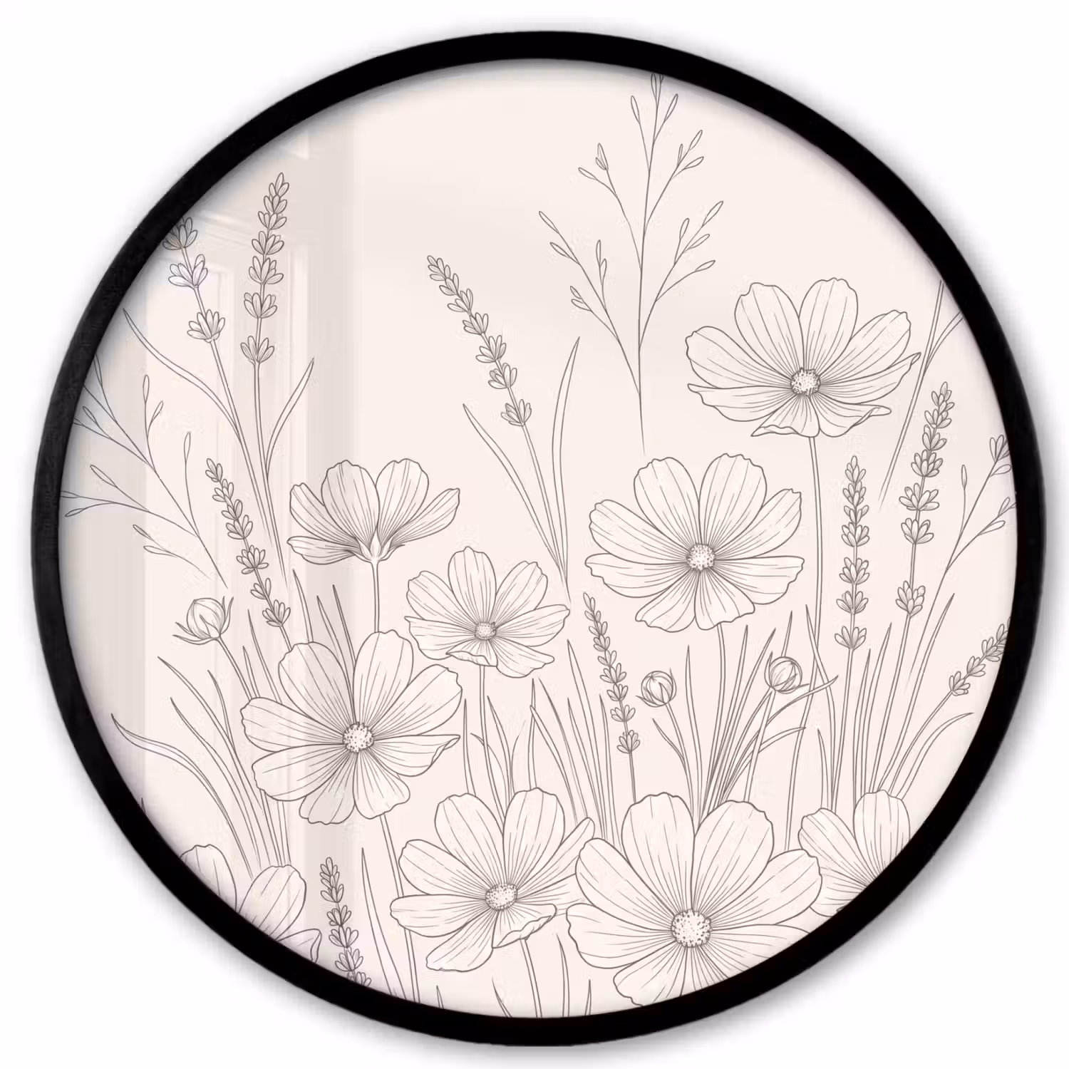Minimalistisch - Modern - Bloemen - Beige Fotolijst rond zonder passe partout klein -3d