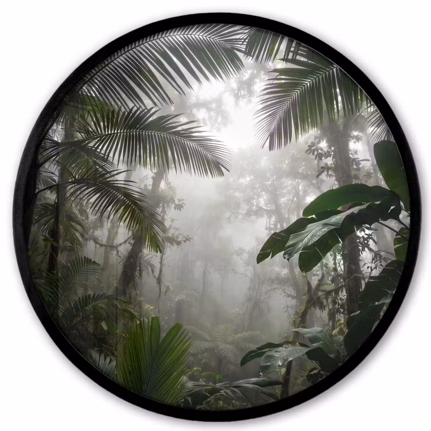 Natuur - Jungle - Mist - Groen - Bladeren Fotolijst rond zonder passe partout klein -3d