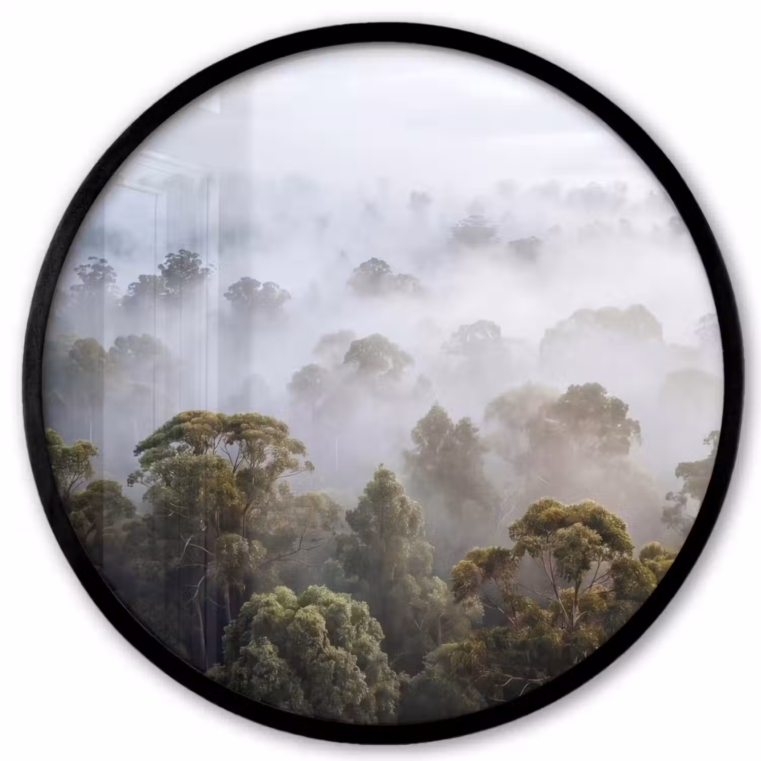 Natuur - Mist - Bos - Ochtend - Goud Fotolijst rond zonder passe partout klein -3d