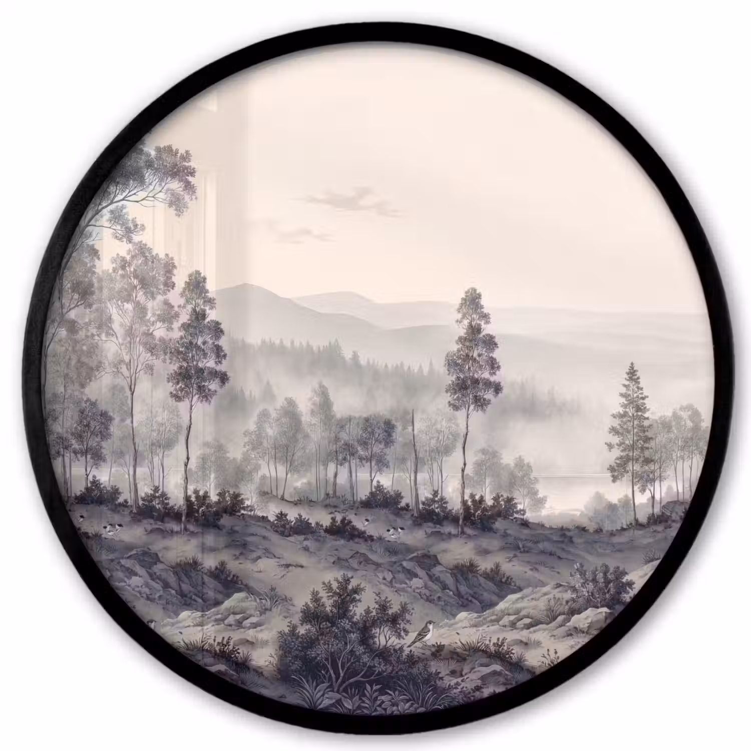 Mistig - Berglandschap - Illustratie Fotolijst rond zonder passe partout klein -3d