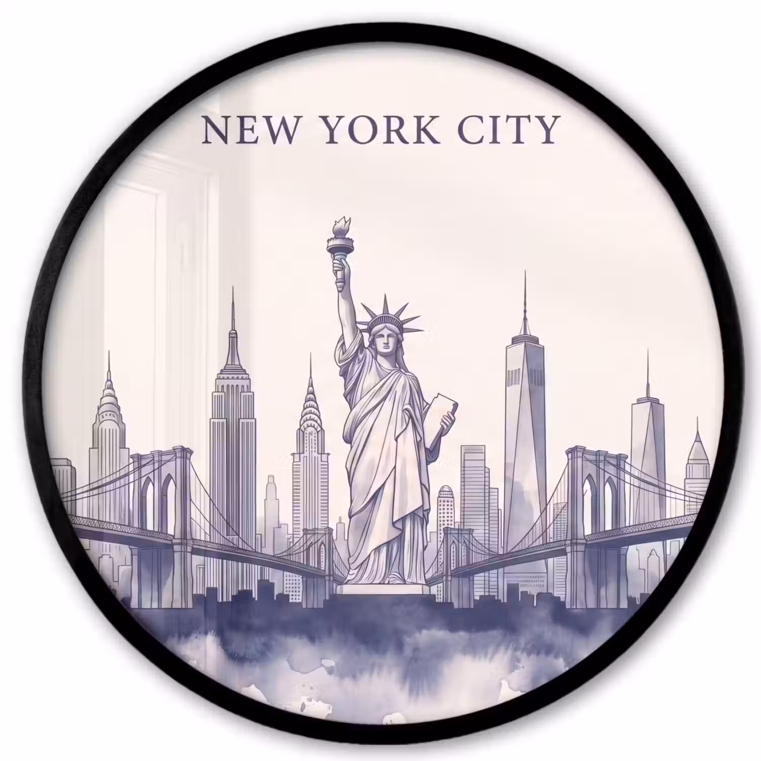 New York - Vrijheidsbeeld - Skyline - Illustratie - Blauw Fotolijst rond zonder passe partout klein -3d