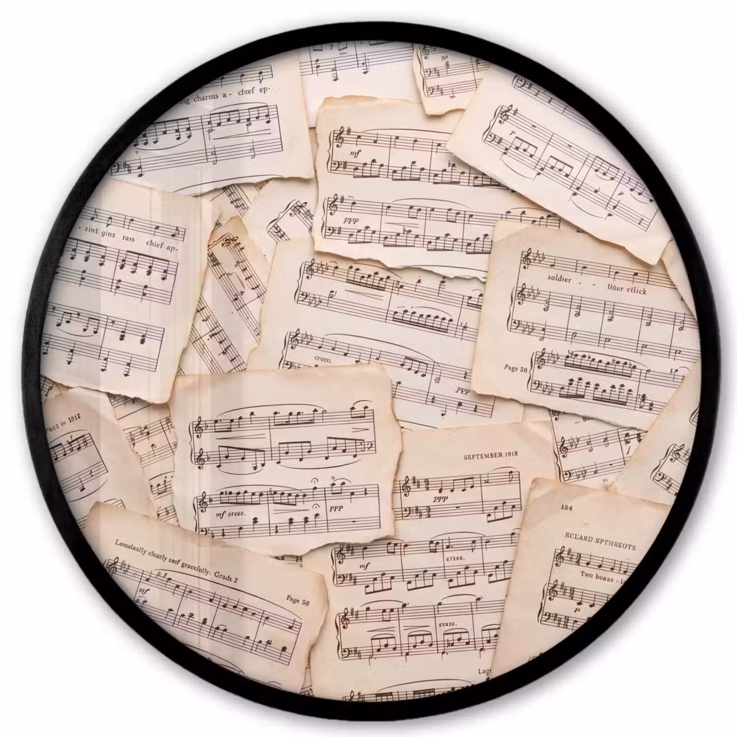 Bladmuziek - Oud - Noten - Vintage - Beige Fotolijst rond zonder passe partout klein -3d