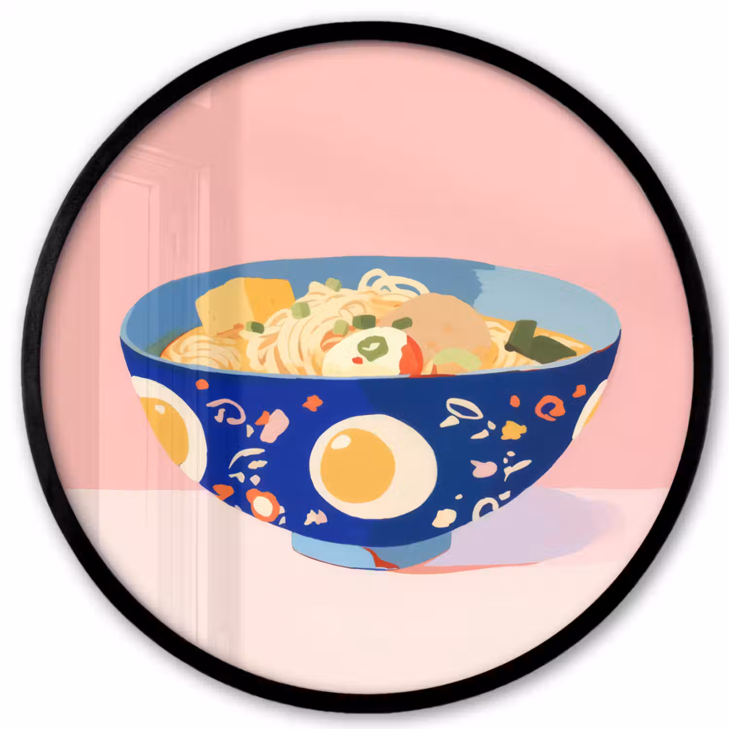 Noodles - Kom - Blauw - Illustratie Fotolijst rond zonder passe partout klein -3d