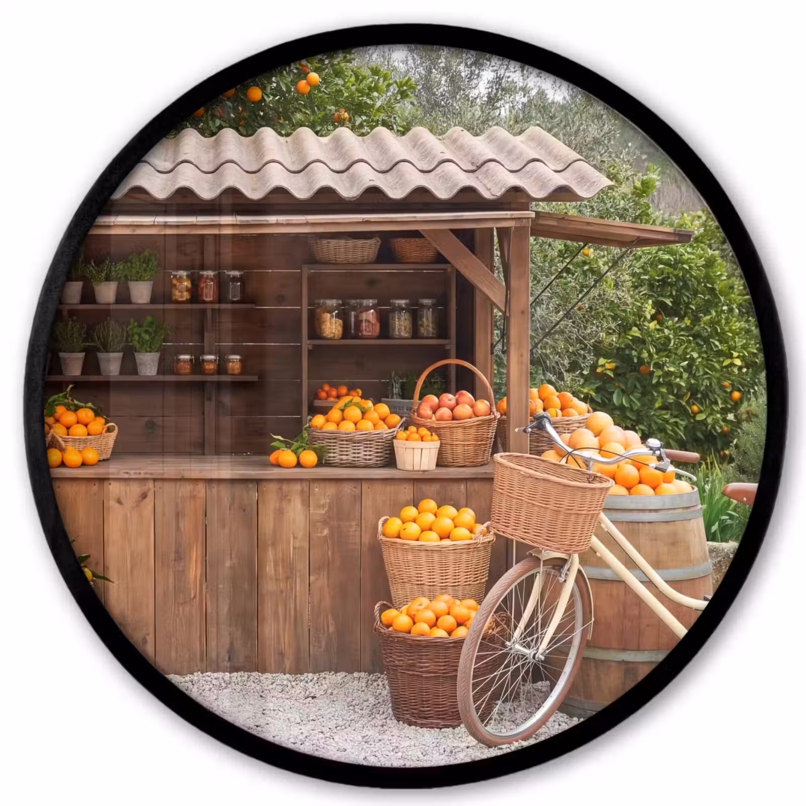 Poster im Rahmen Rund - Obst – Markt – Ländlich - Fruit - Markt - Landelijk Fotolijst rond zonder passe partout klein