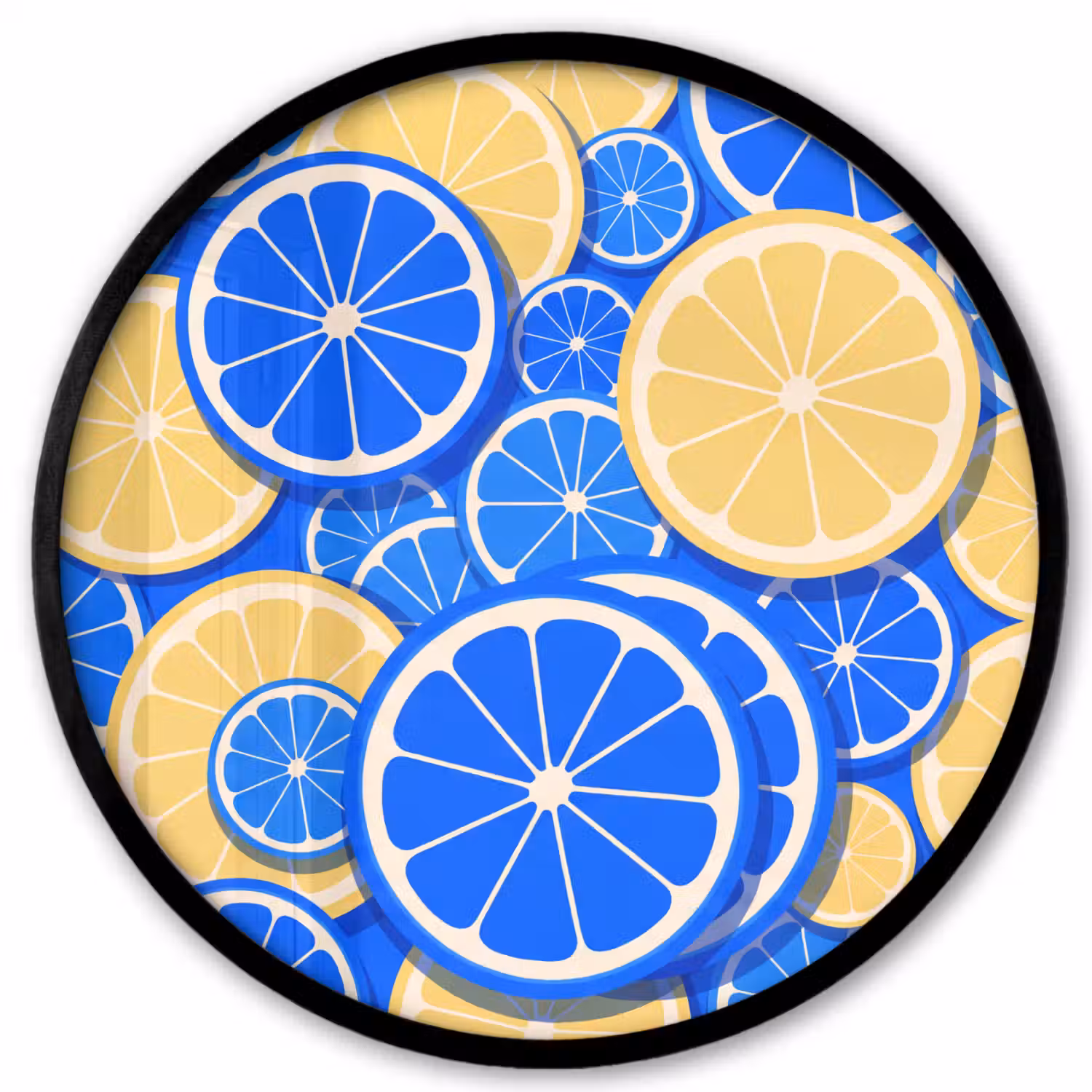 Fruit - Schijven - Patroon - Modern - Blauw - Geel Fotolijst rond zonder passe partout klein -3d