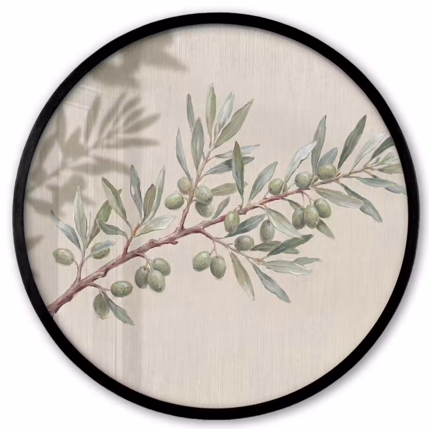 Olijftak - Bladeren - Natuur - Groen - Beige Fotolijst rond zonder passe partout klein -3d