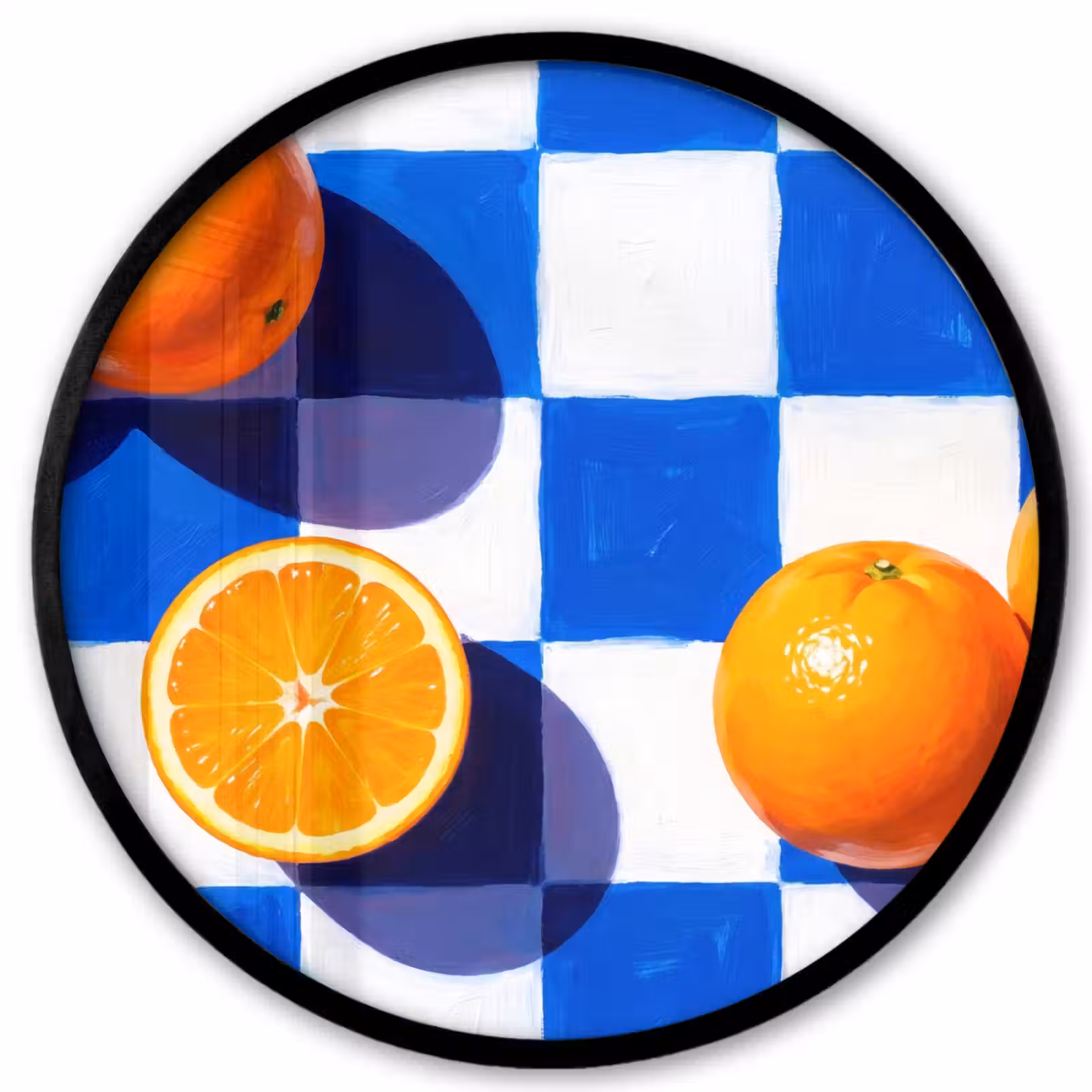 Poster im Rahmen Rund - Orange – Kariert – Essen - Sinaasappel - Geruit - Eten Fotolijst rond zonder passe partout klein