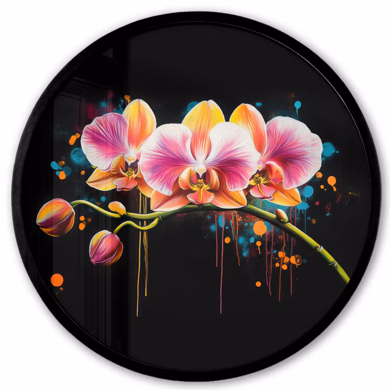 Orchidee - Graffiti - Kleurrijk - Bloemen - Abstract Fotolijst rond zonder passe partout klein -3d