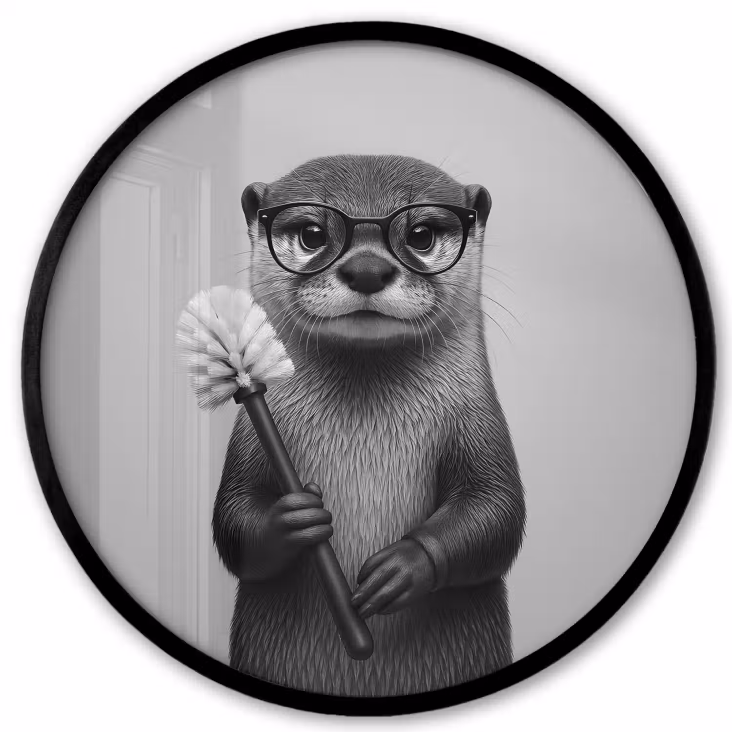 Otter - Wc-borstel - Bril - Zwart - Wit Fotolijst rond zonder passe partout klein -3d