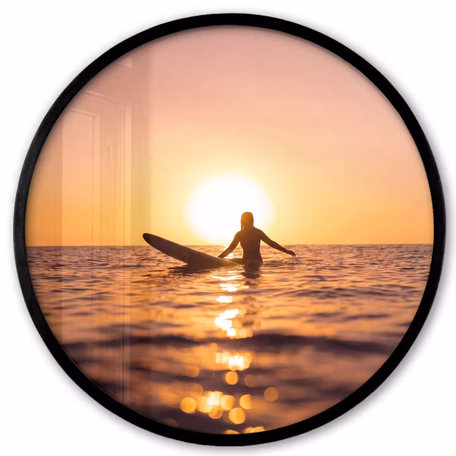 Persoon - Surfen - Zonsondergang - Zee - Oranje Fotolijst rond zonder passe partout klein -3d