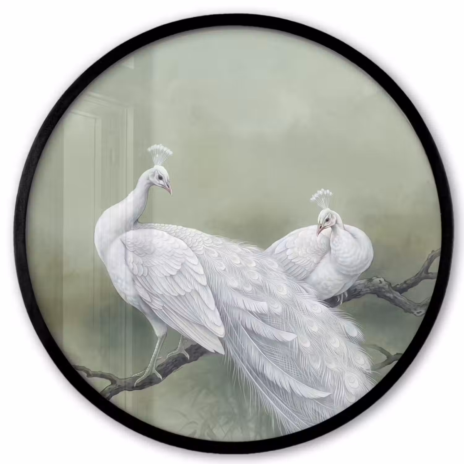 Pauwen - Wit - Natuur - Groen Fotolijst rond zonder passe partout klein -3d