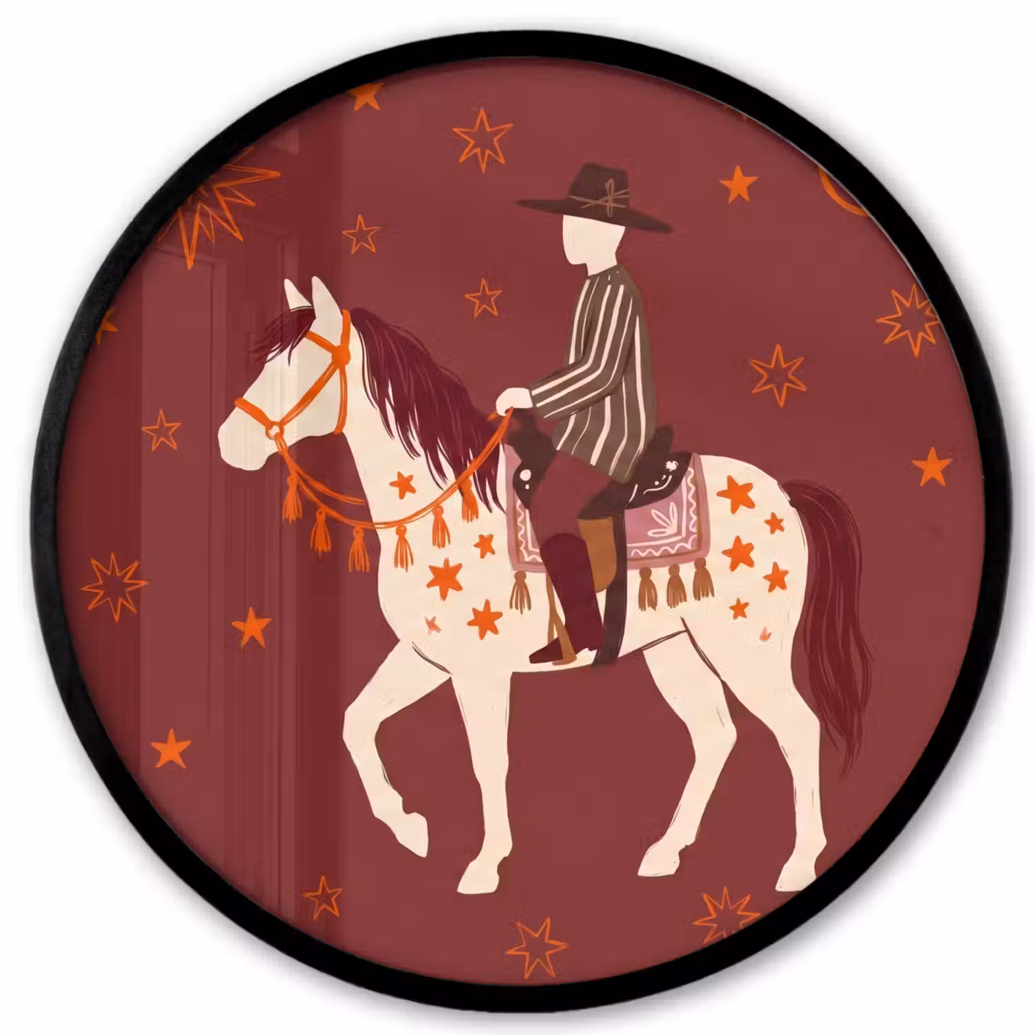 Paard - Ruiter - Sterren - Nacht - Illustratie Fotolijst rond zonder passe partout klein -3d