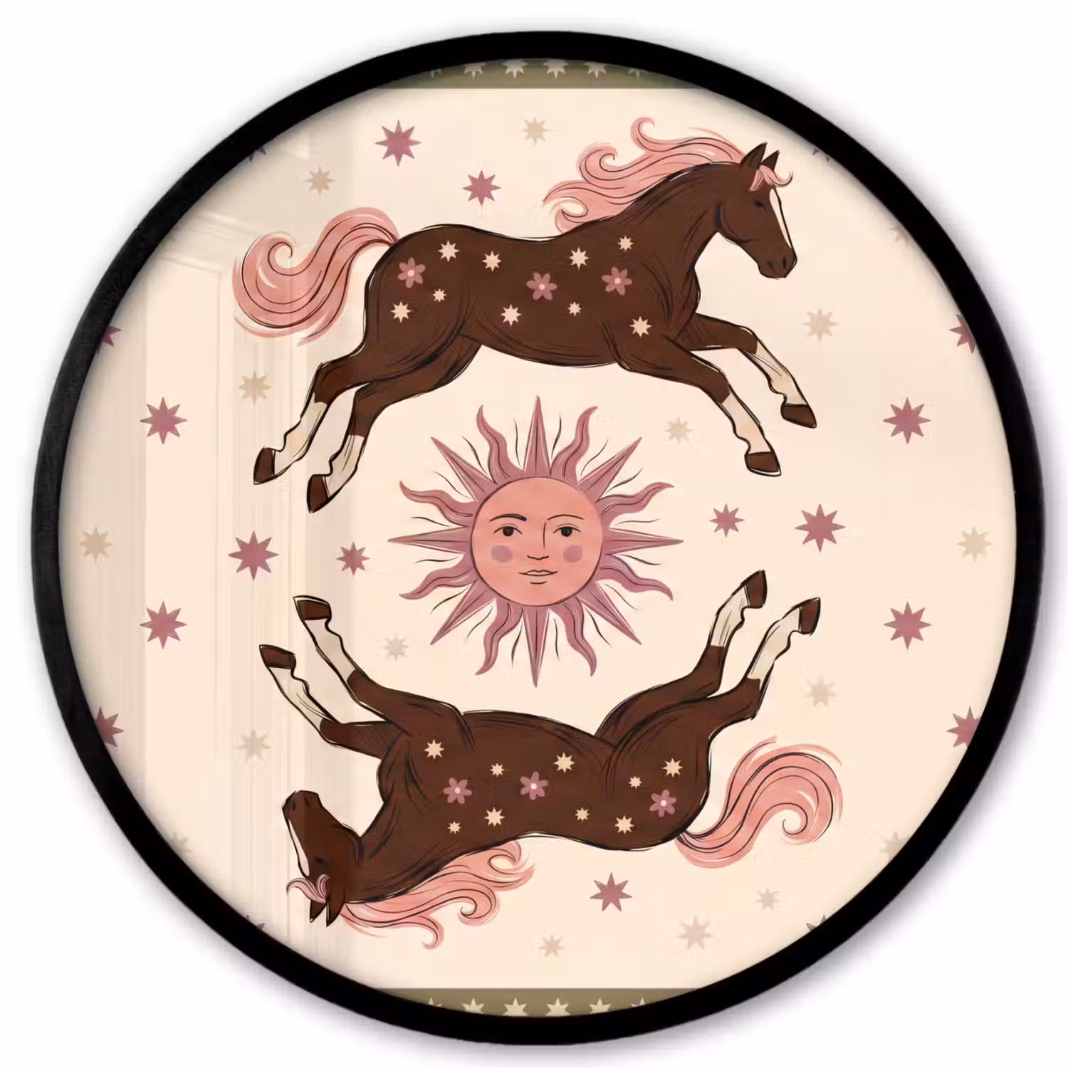 Paard - Zon - Mystiek - Illustratie - Roze Fotolijst rond zonder passe partout klein -3d