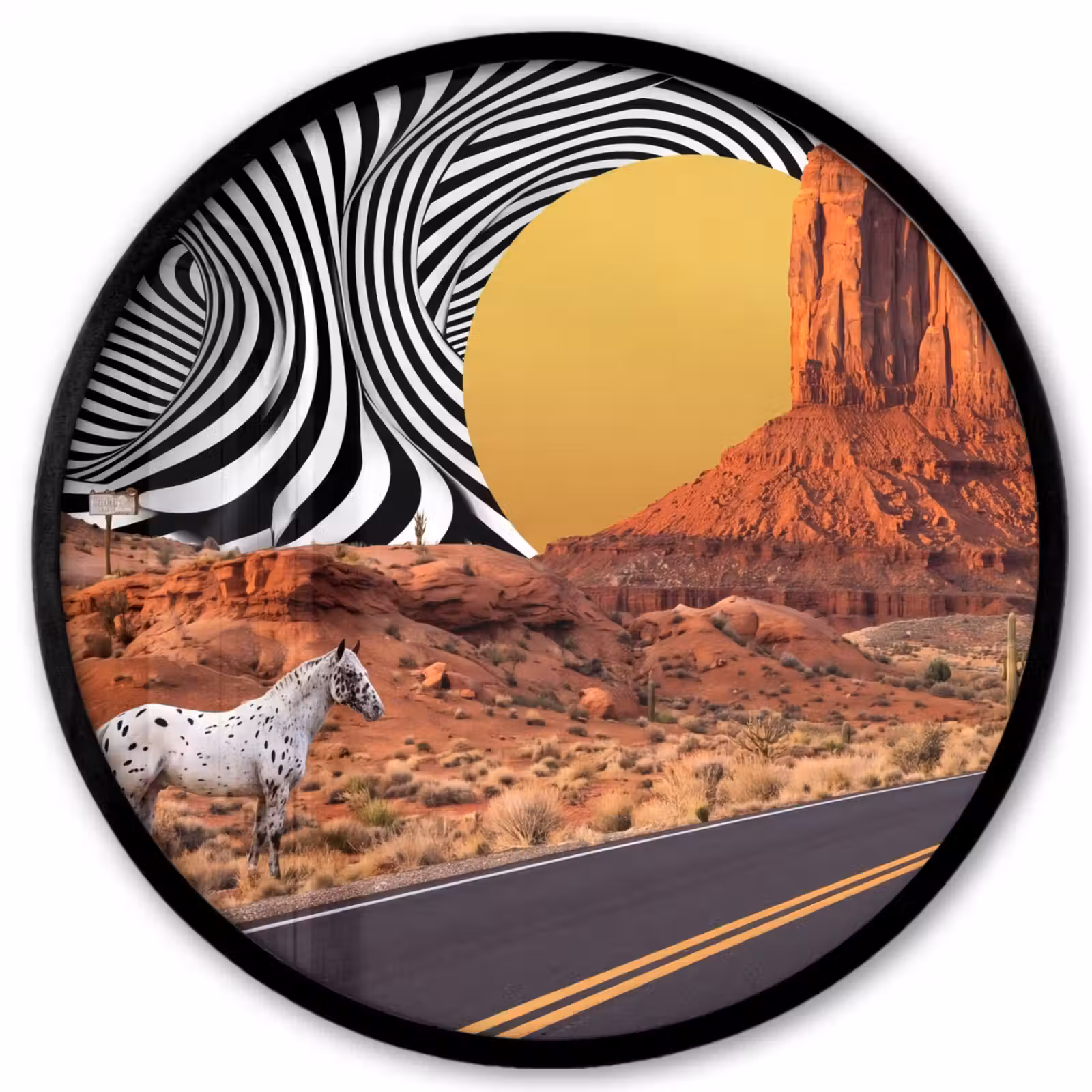 Poster im Rahmen Rund - Pferd – Wüste – Natur - Paard - Woestijn - Natuur Fotolijst rond zonder passe partout klein