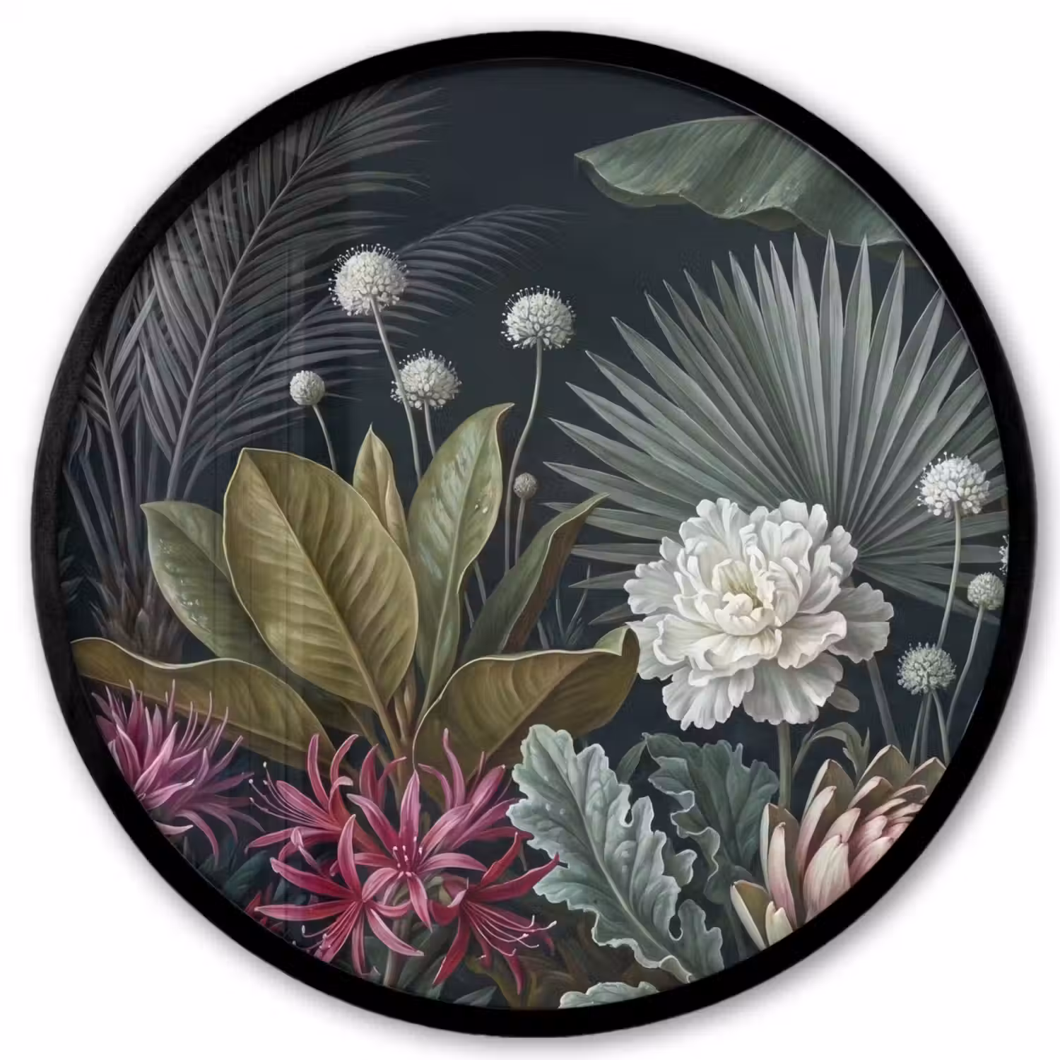 Planten - Tropisch - Botanisch - Donker - Groen Fotolijst rond zonder passe partout klein -3d