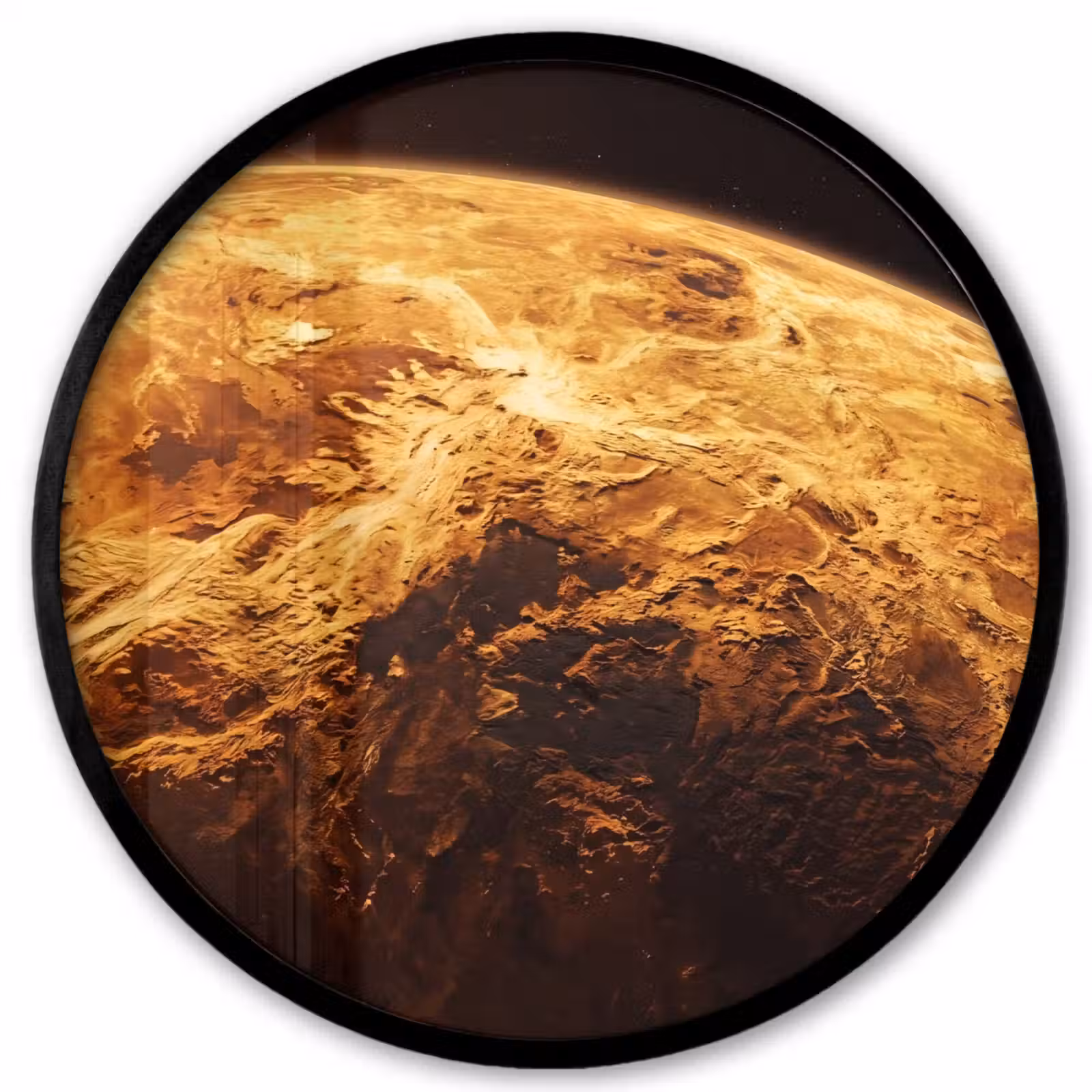 Poster im Rahmen Rund - Planet – Weltraum – Orange - Planeet - Ruimte - Oranje Fotolijst rond zonder passe partout klein