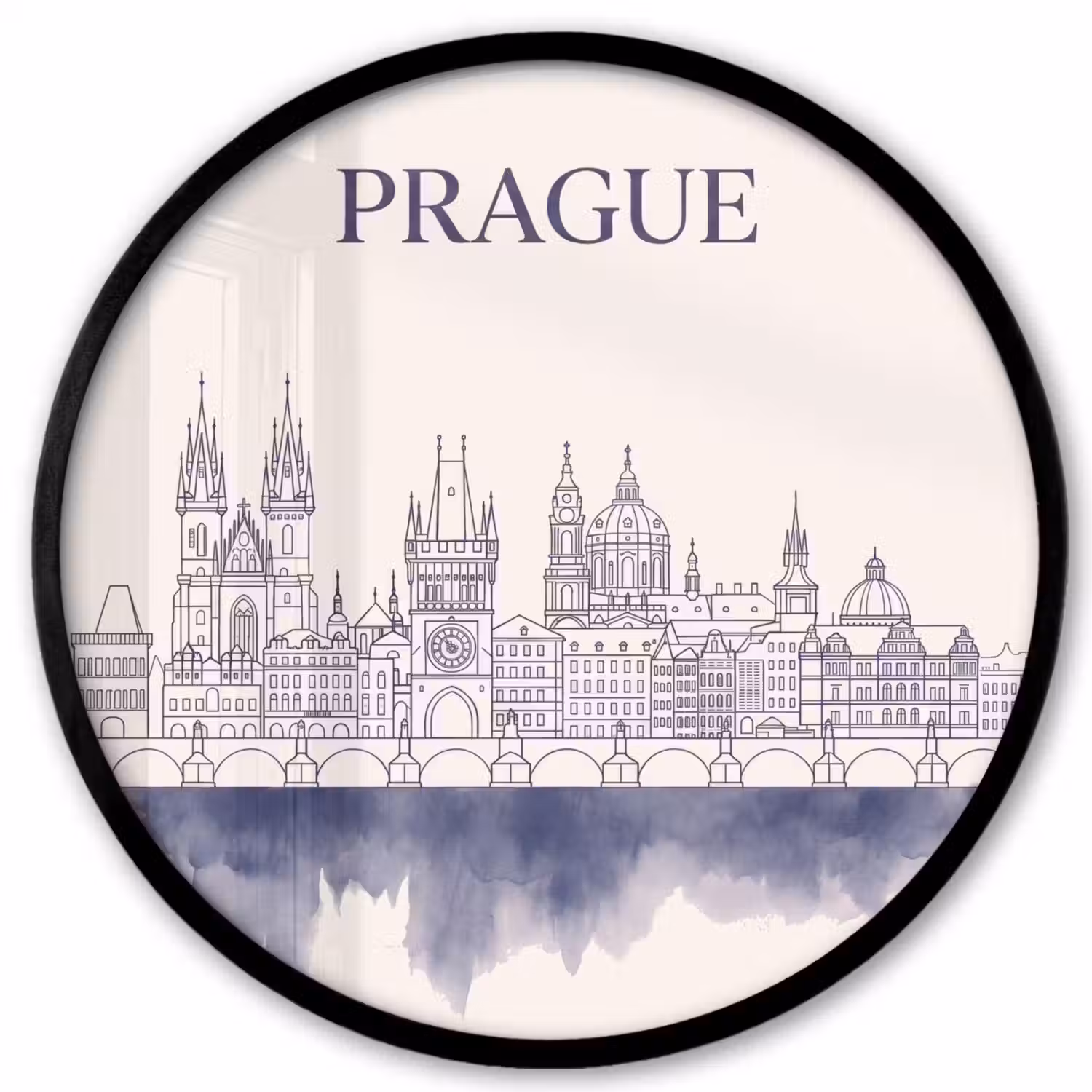 Praag - Skyline - Architectuur - Blauw Fotolijst rond zonder passe partout klein -3d
