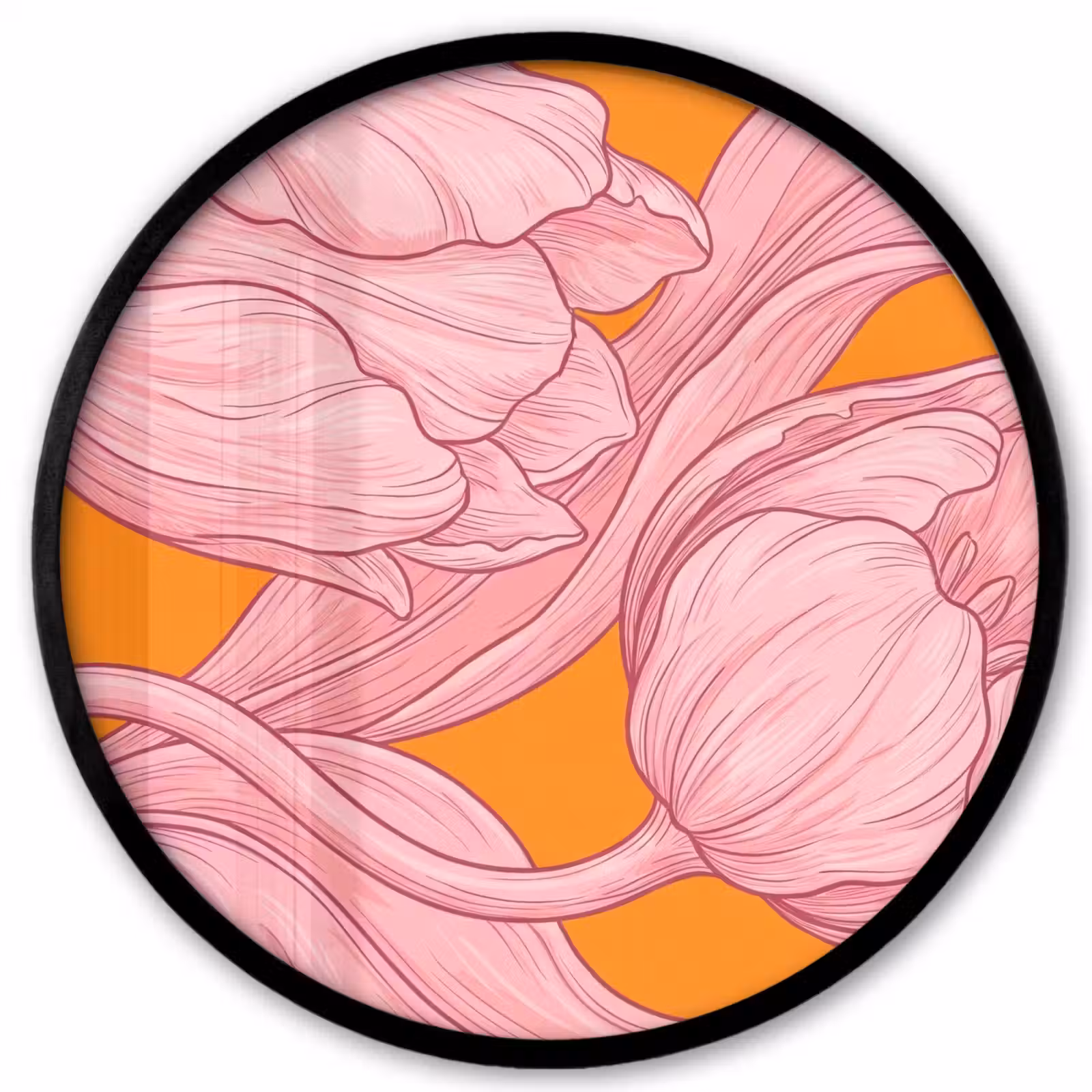 Poster im Rahmen Rund - Rosa Blumen – Modern - Roze bloemen - Modern Fotolijst rond zonder passe partout klein