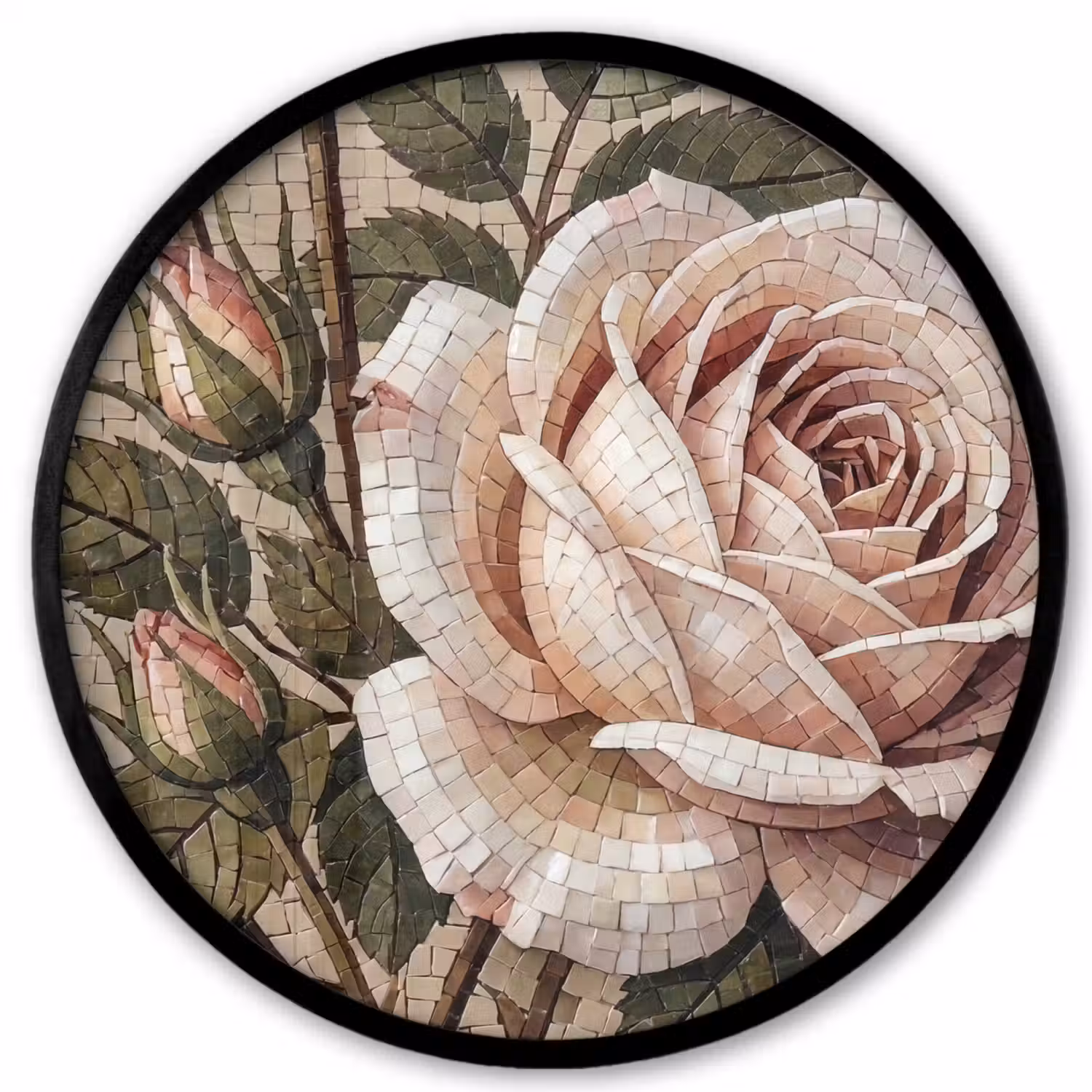 Roos - Mozaïek - Bloemen - Klassiek - Beige Fotolijst rond zonder passe partout klein -3d